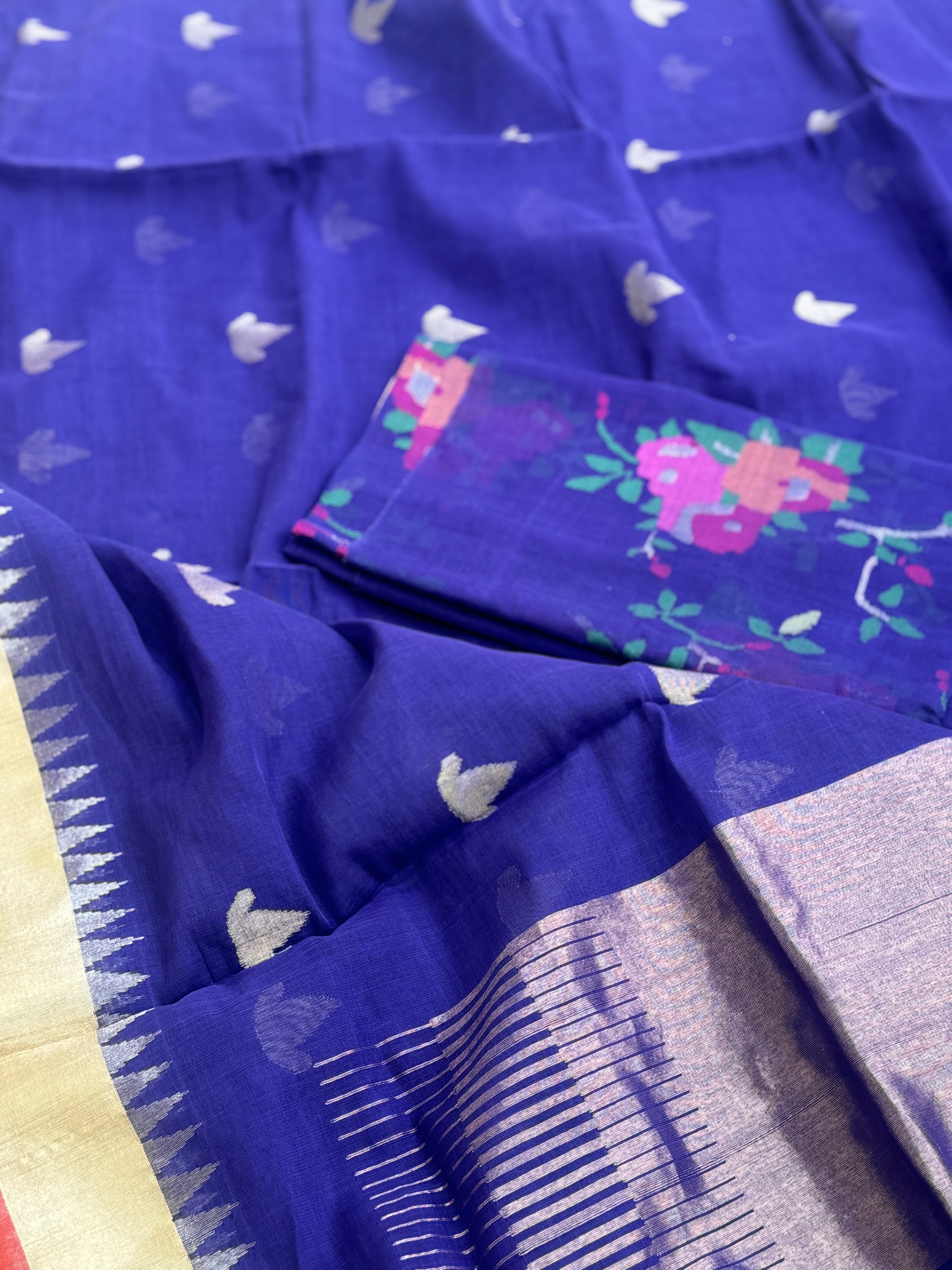 Ponduru Khadhi purple blue saree with all over jaal weave on blouse
