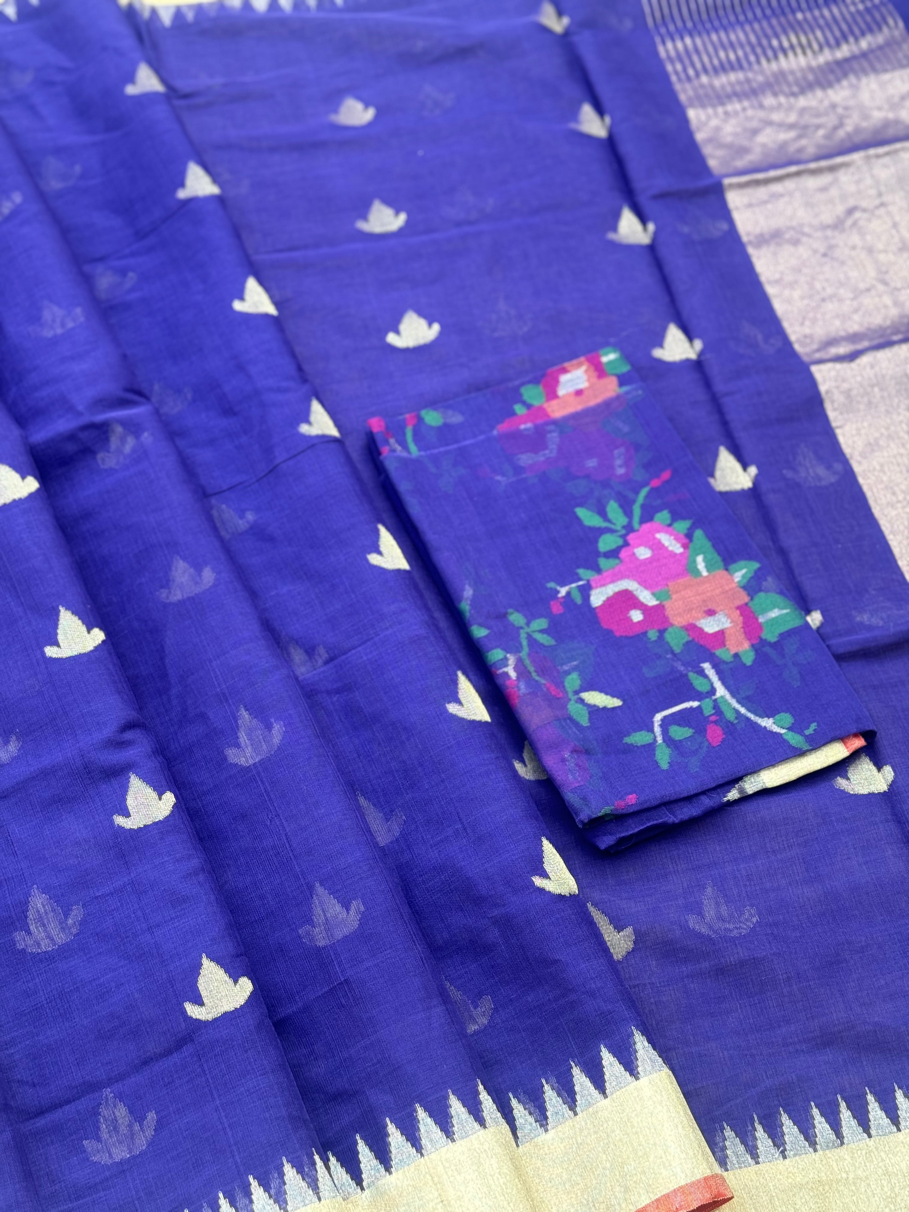 Ponduru Khadhi purple blue saree with all over jaal weave on blouse