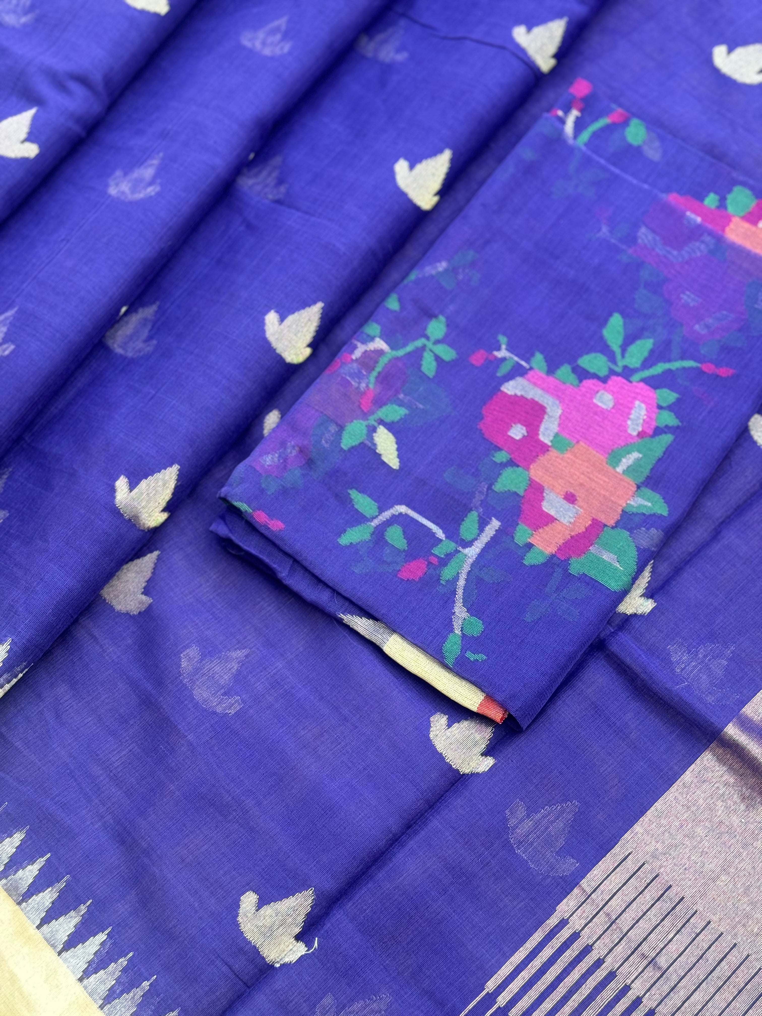 Ponduru Khadhi purple blue saree with all over jaal weave on blouse