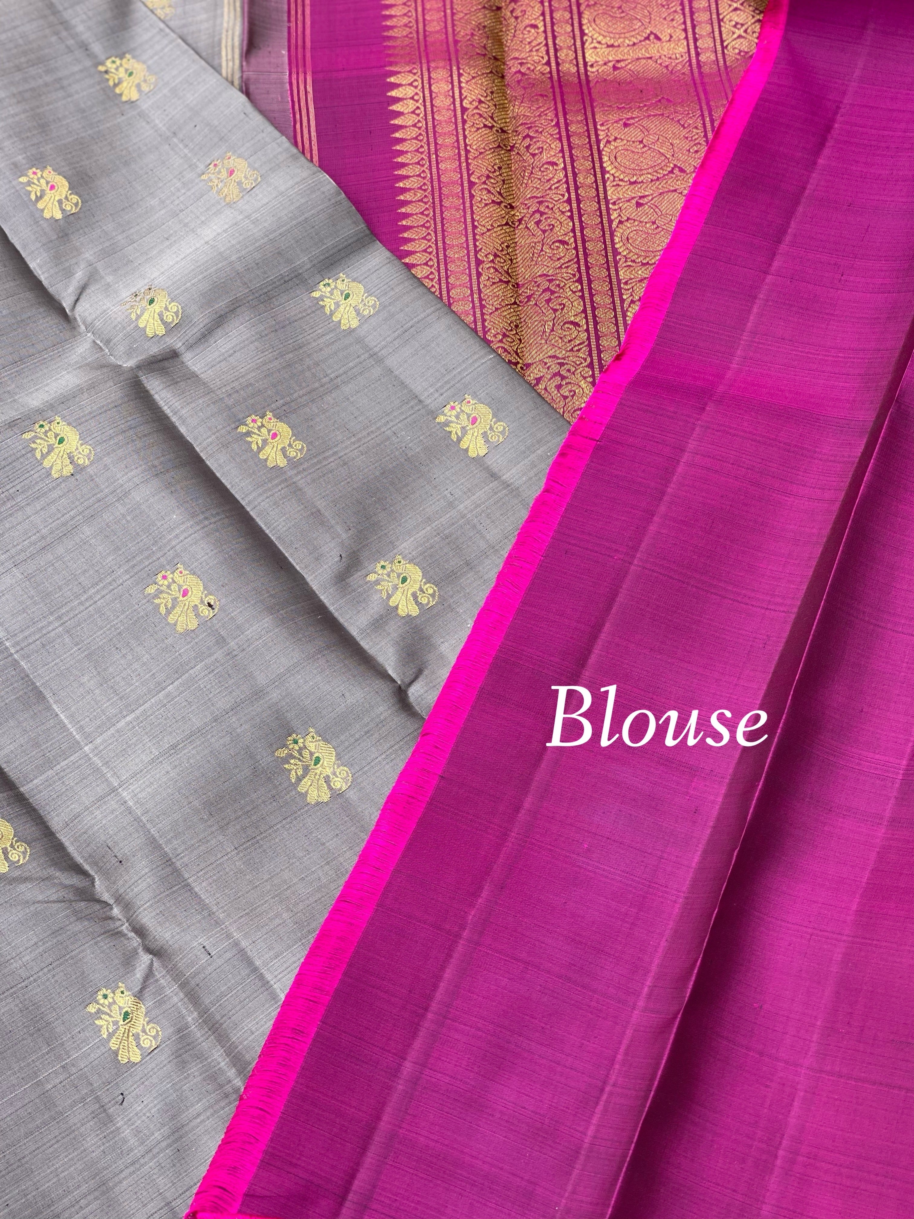Metallic Grey meenakari Work Kanchivaram silk saree