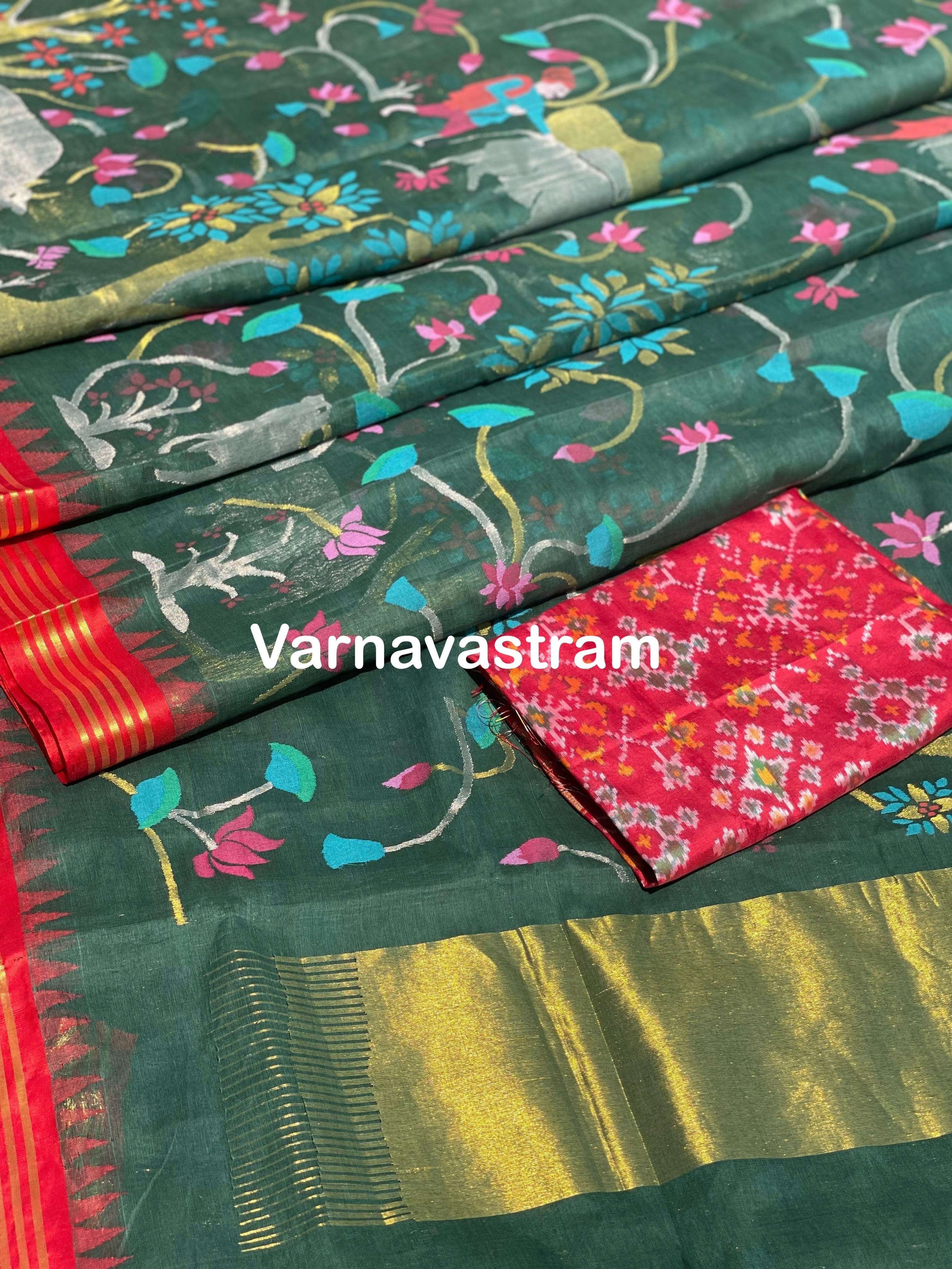 All over Ponduru Khadi Jaal Jamdani weave on Khadi cotton saree