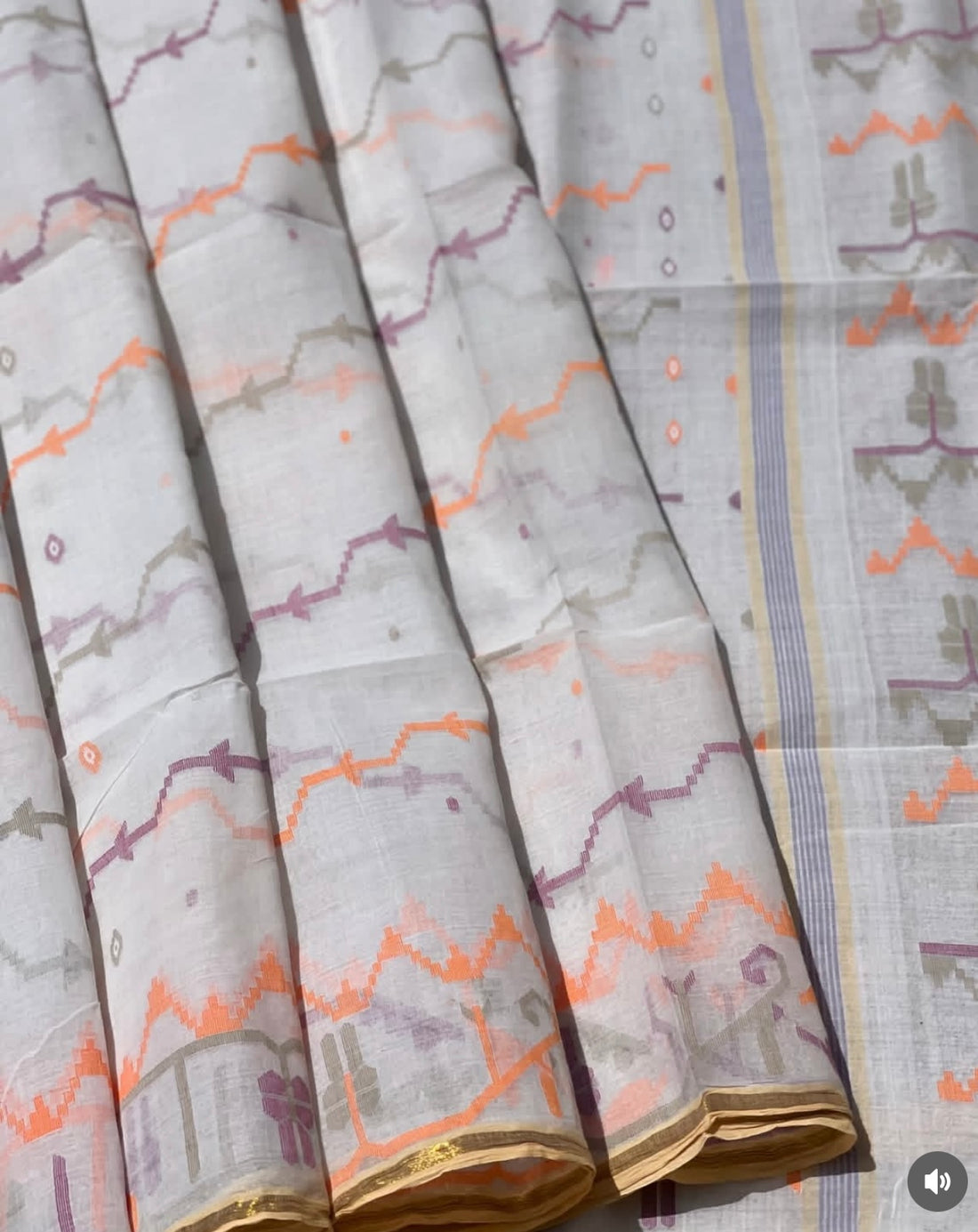 Bengal tant needle work extra weft Jamdani off white Cotton saree