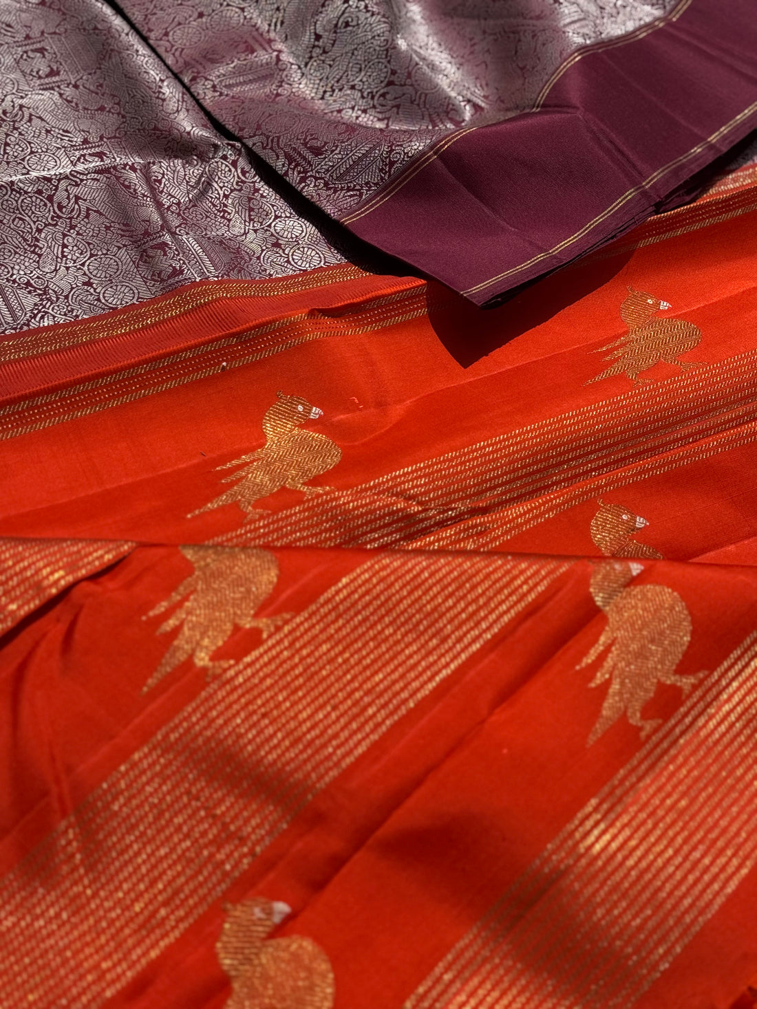 A stunner Masterpiece Garudaseva Adai kanchivaram woven silk saree arakku