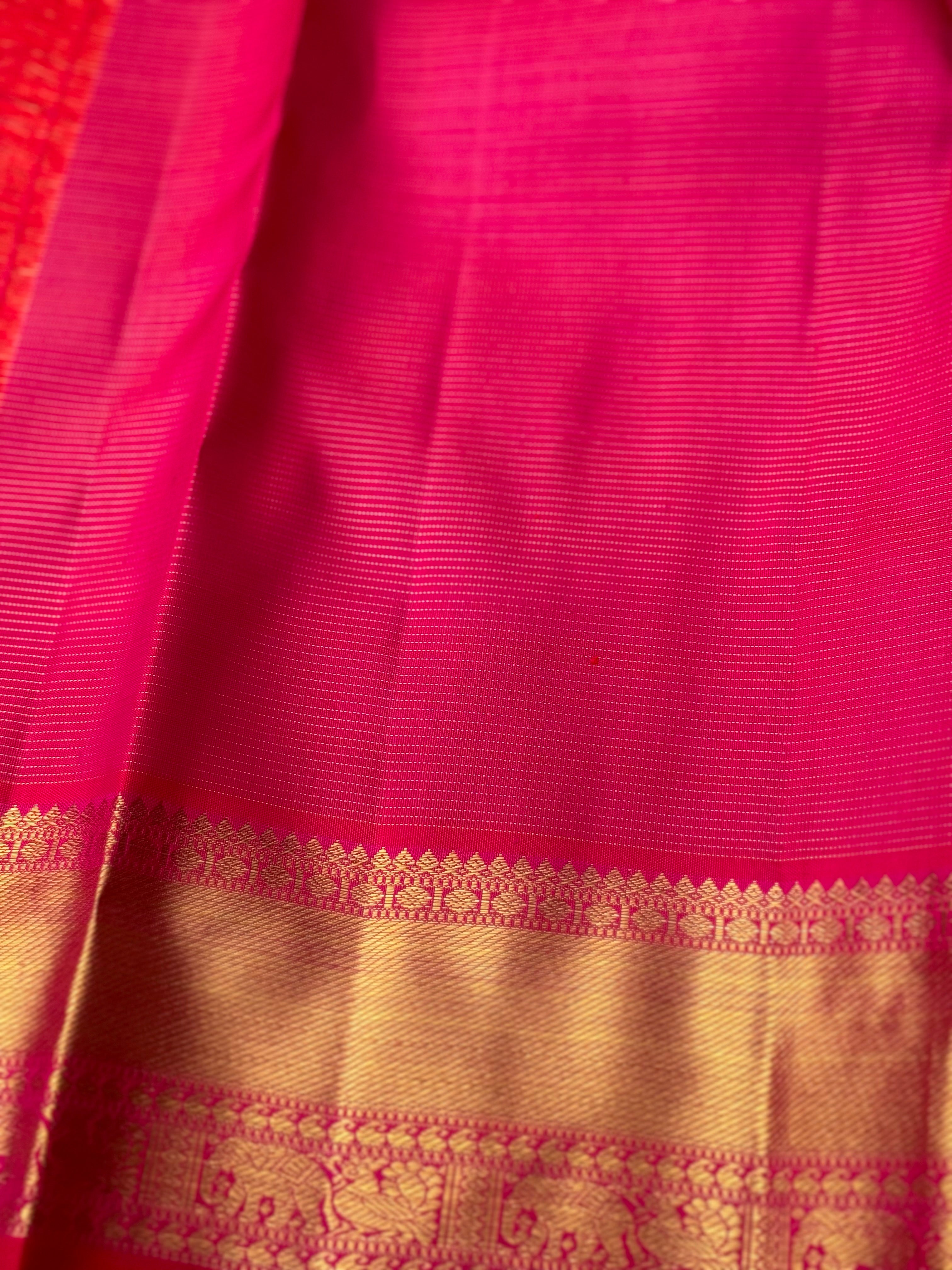 Peachish Pink Heirloom Vairaoosi Kanchivaram Silk Saree
