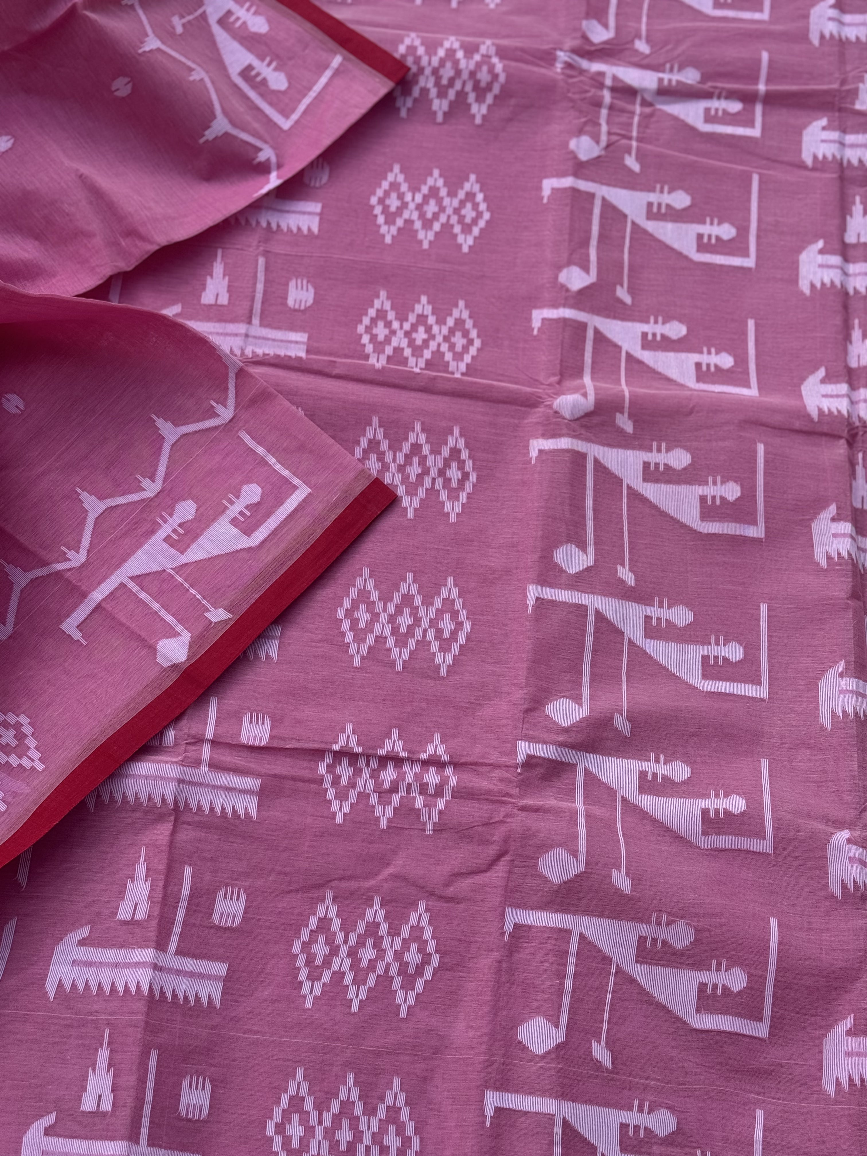 Grey with black Cotton Dhaka with needlework Jamdani weave