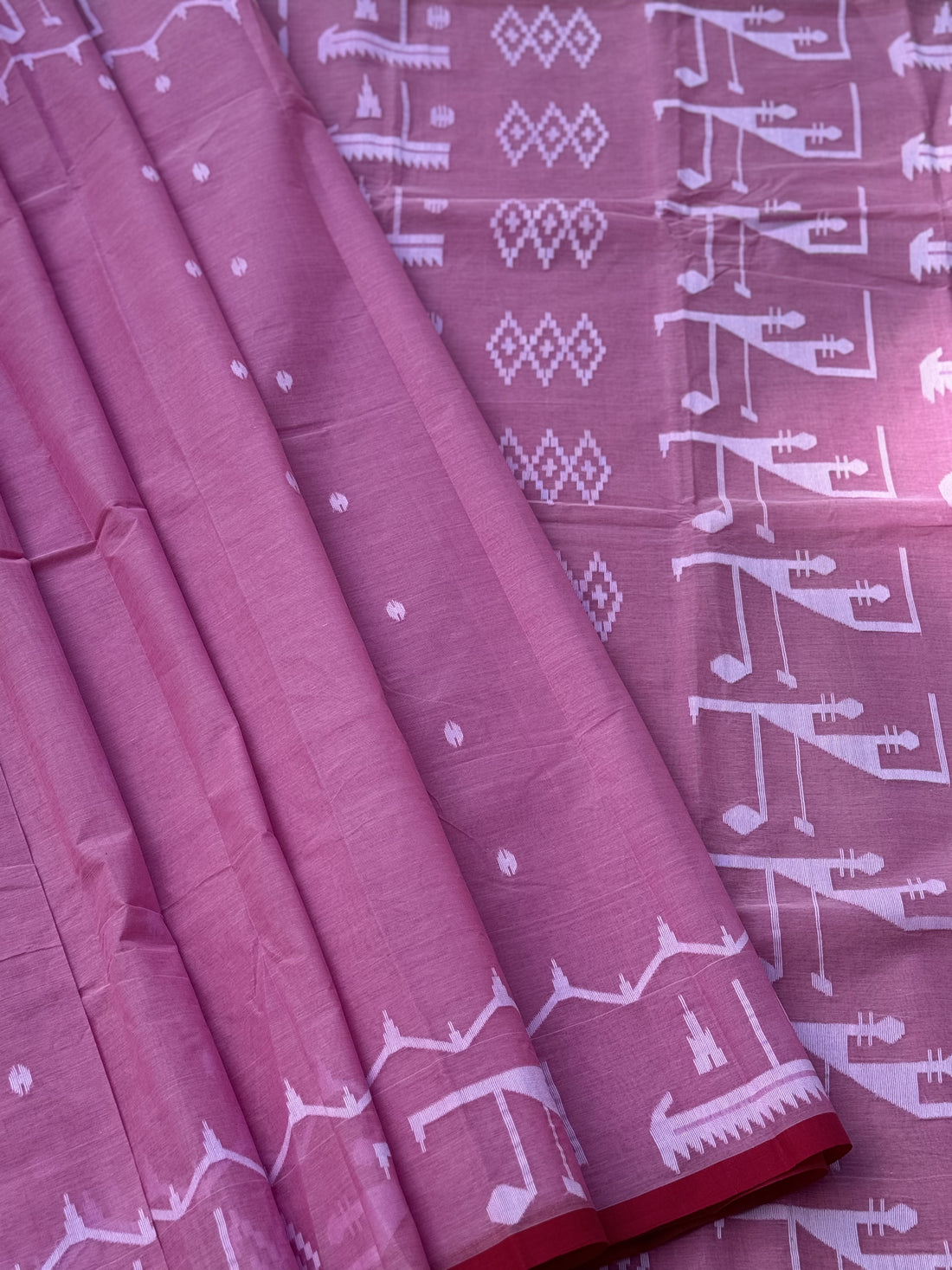Pink Cotton Dhaka with needlework Jamdani weave