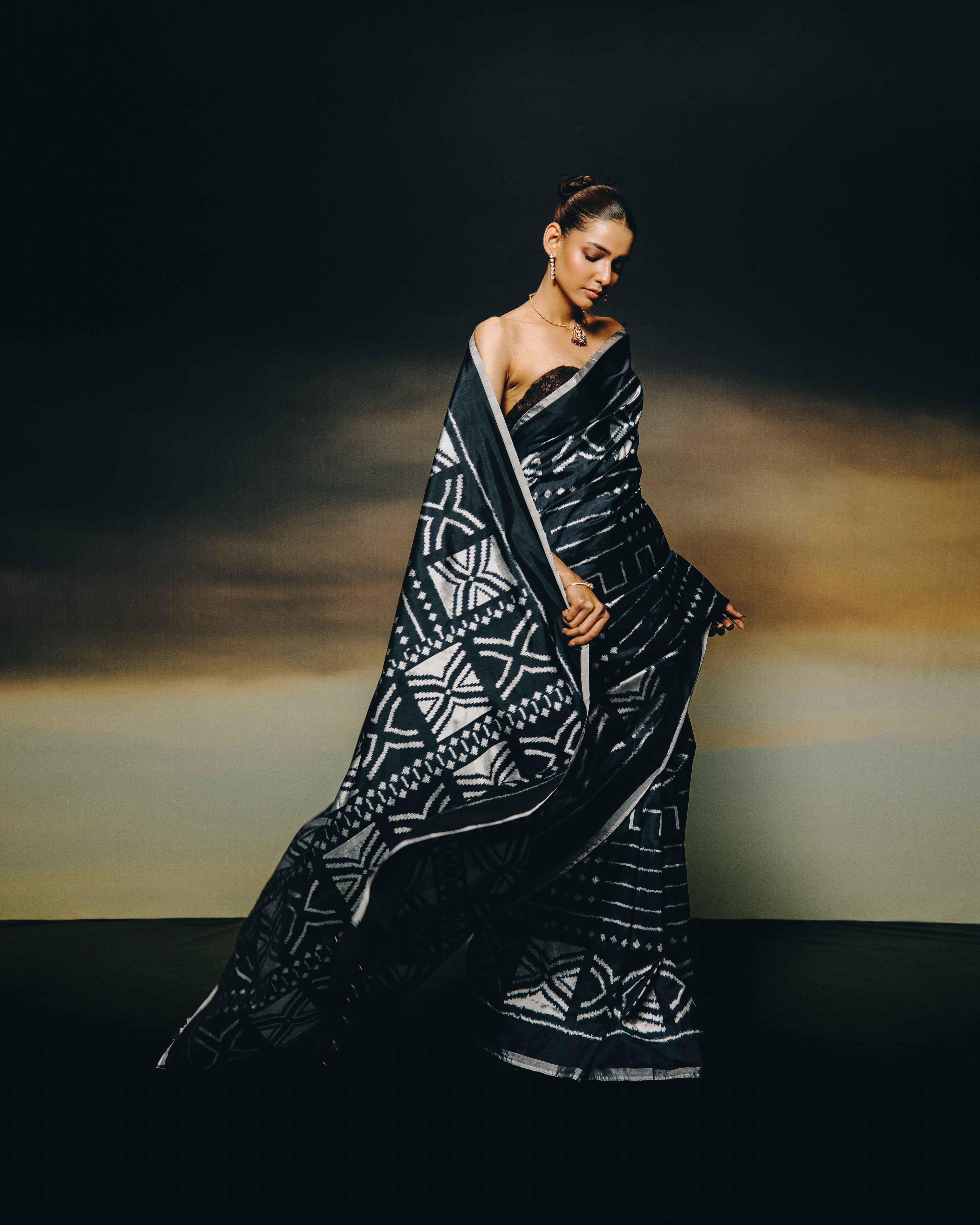 MAGIZHAM- Magnificent African tribal motifs silk ikkat inspired from Mali Bamana tribal symbols BOGOLANFINI mud cloth