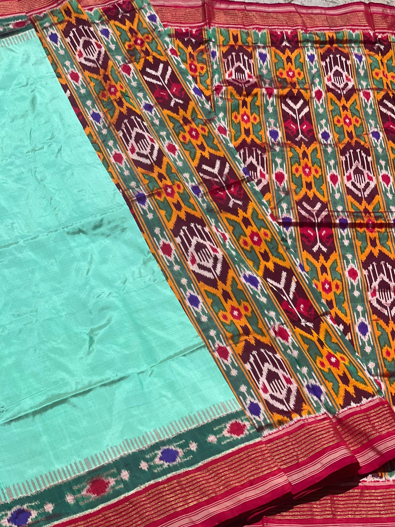 Designer Cut Brand Exclusive Uzbek Inspired Silk Ikkat Saree