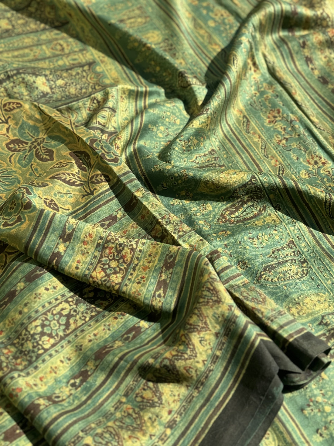 Natural Dyed Ajrakh Double Resist floral Block printed mulberry Silk Saree