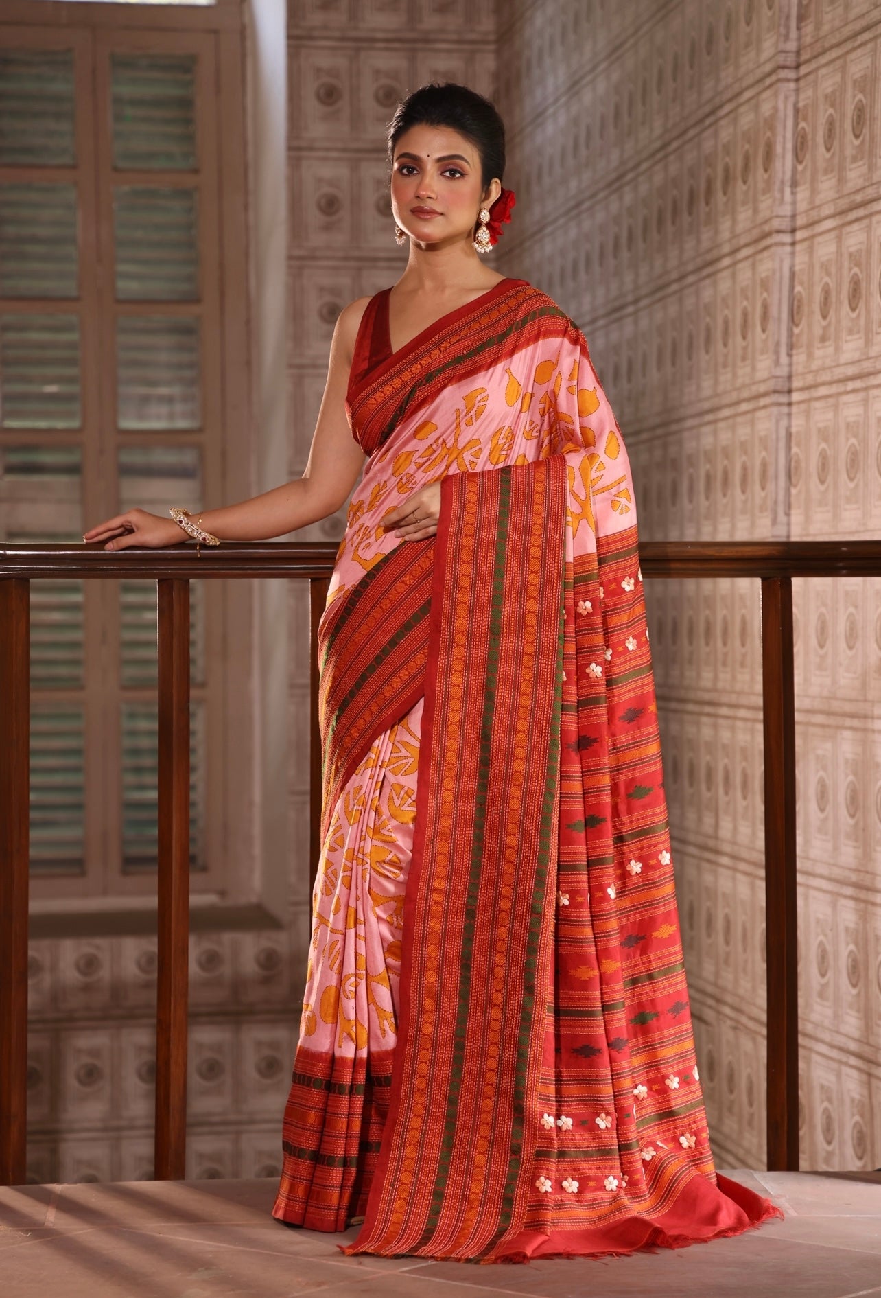 A revival kanchivaram silk saree with hand batik and Kathawork