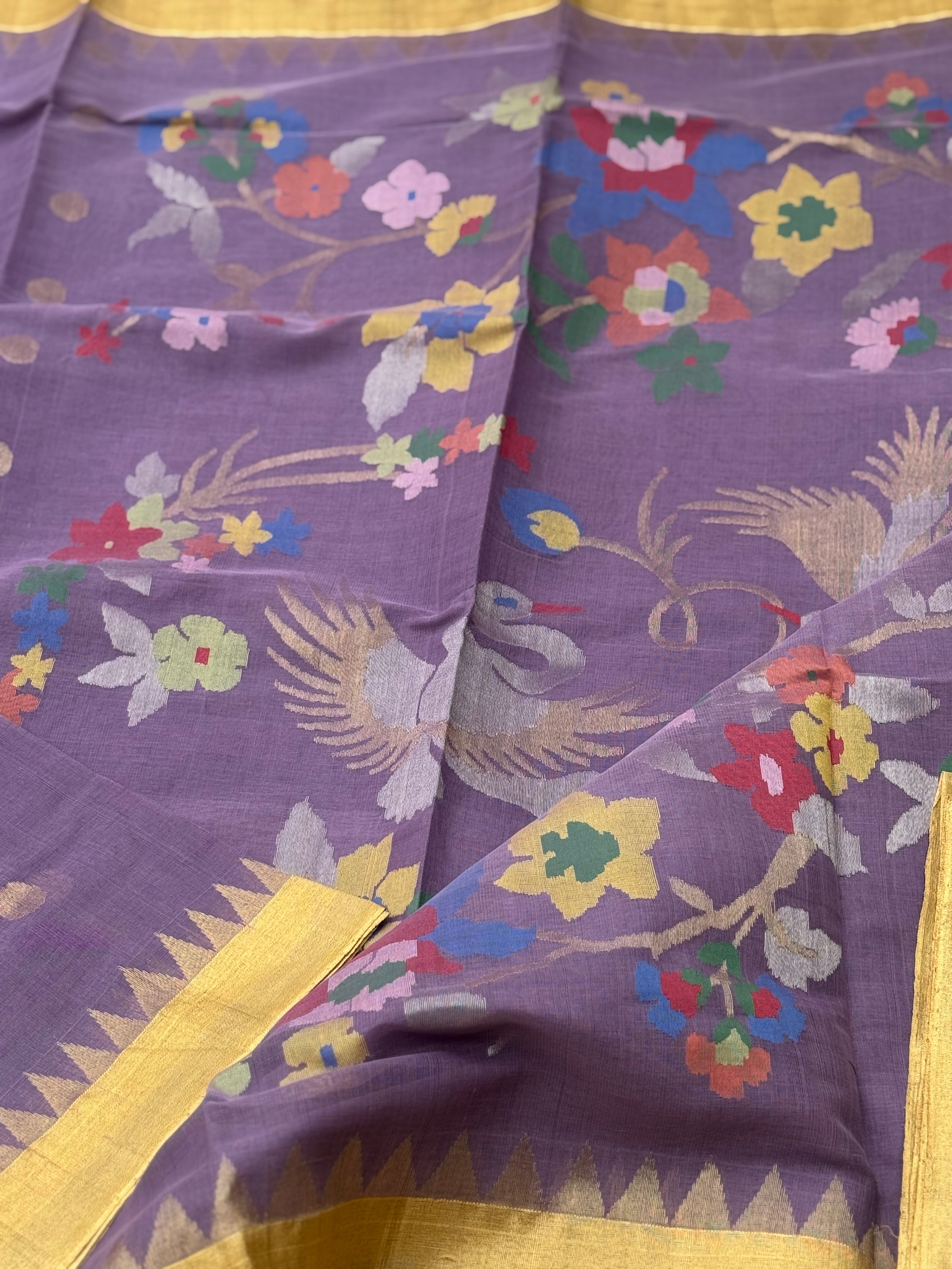 Lavender shade Ponduru cotton pallu jaal Jamdani Saree