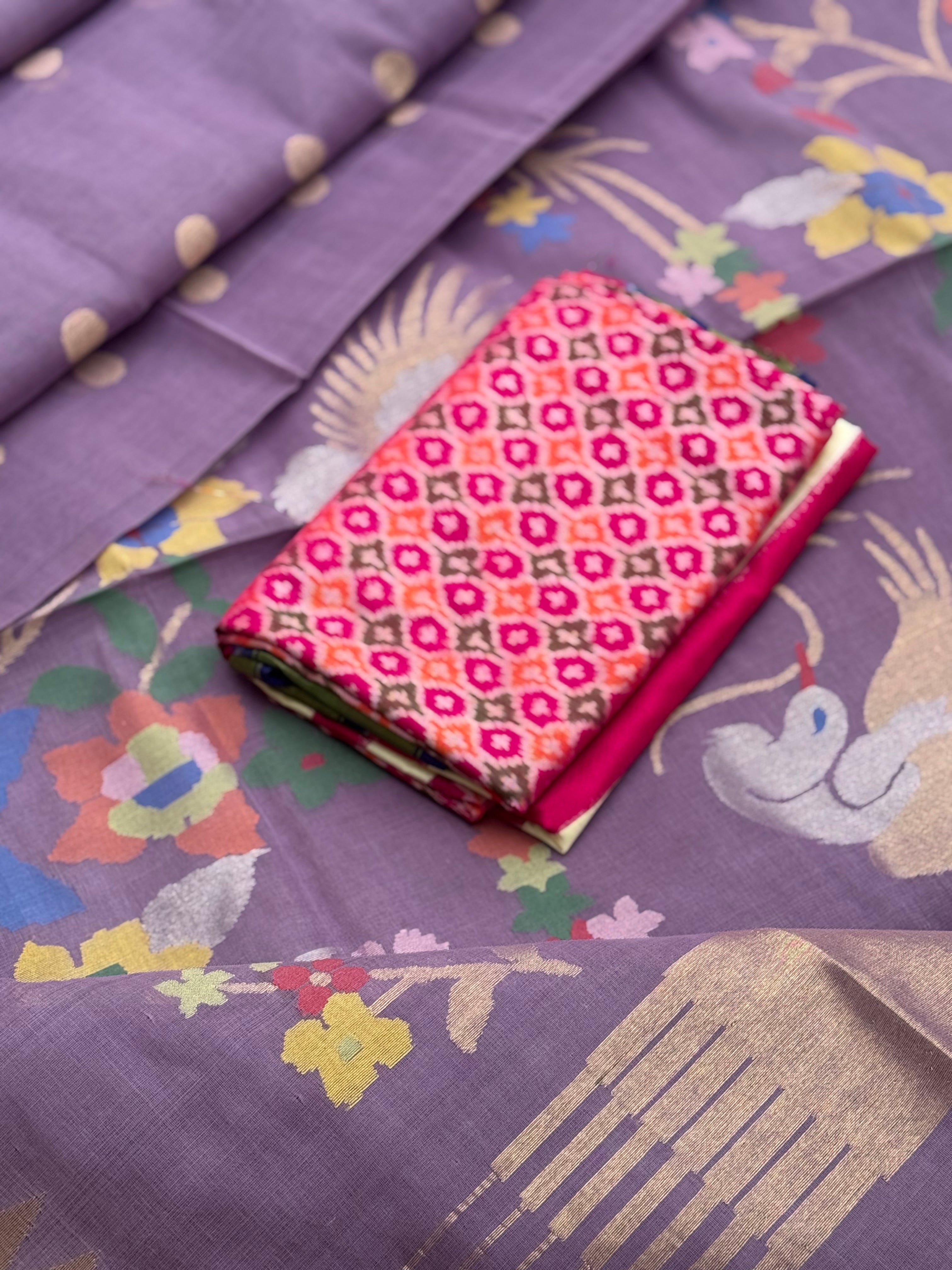 Lavender shade Ponduru cotton pallu jaal Jamdani Saree