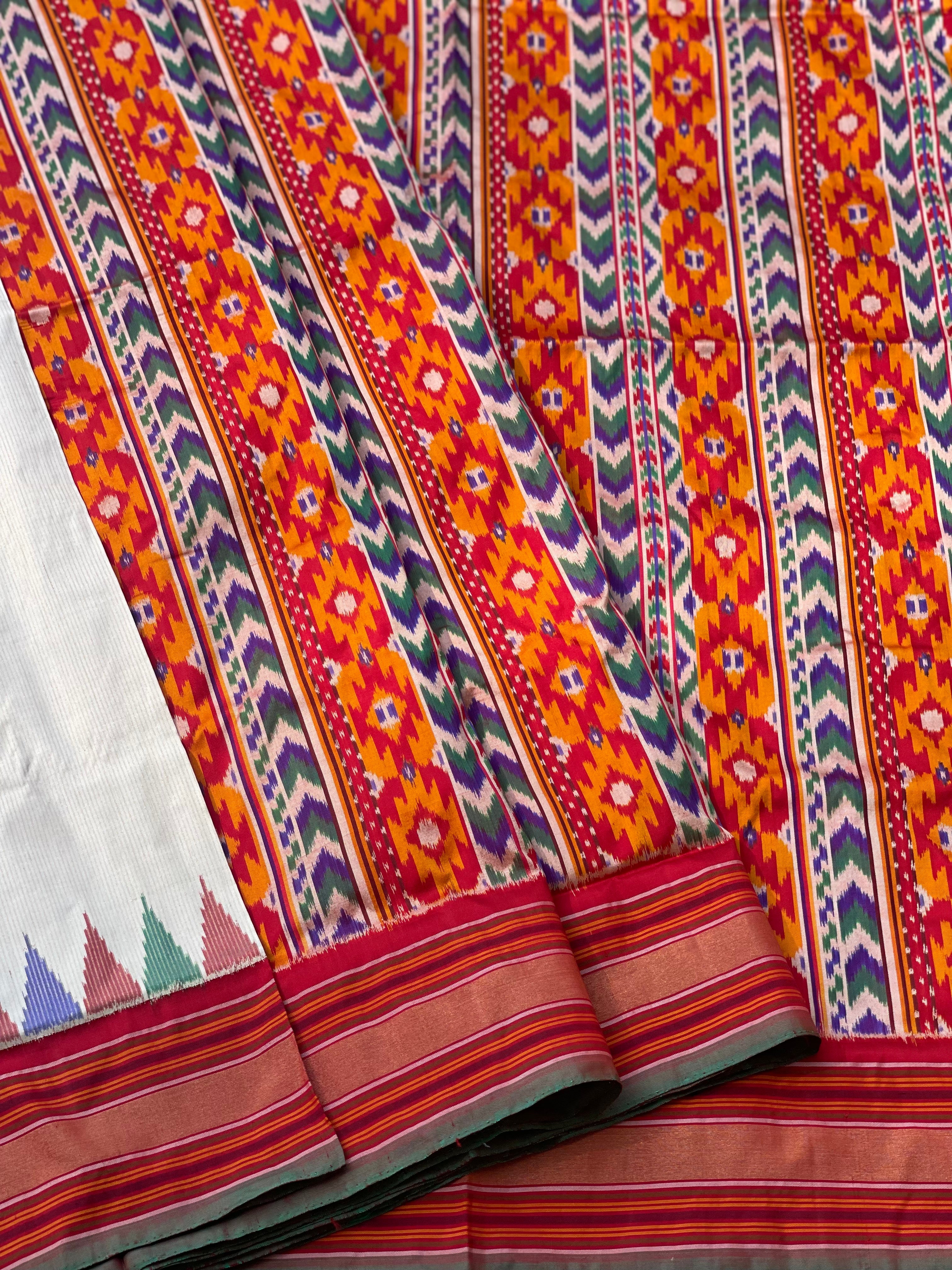NARUVI A Multicoloured double pallu with Zari pinstripes Ikkat designer Exclusive Masterpiece Saree