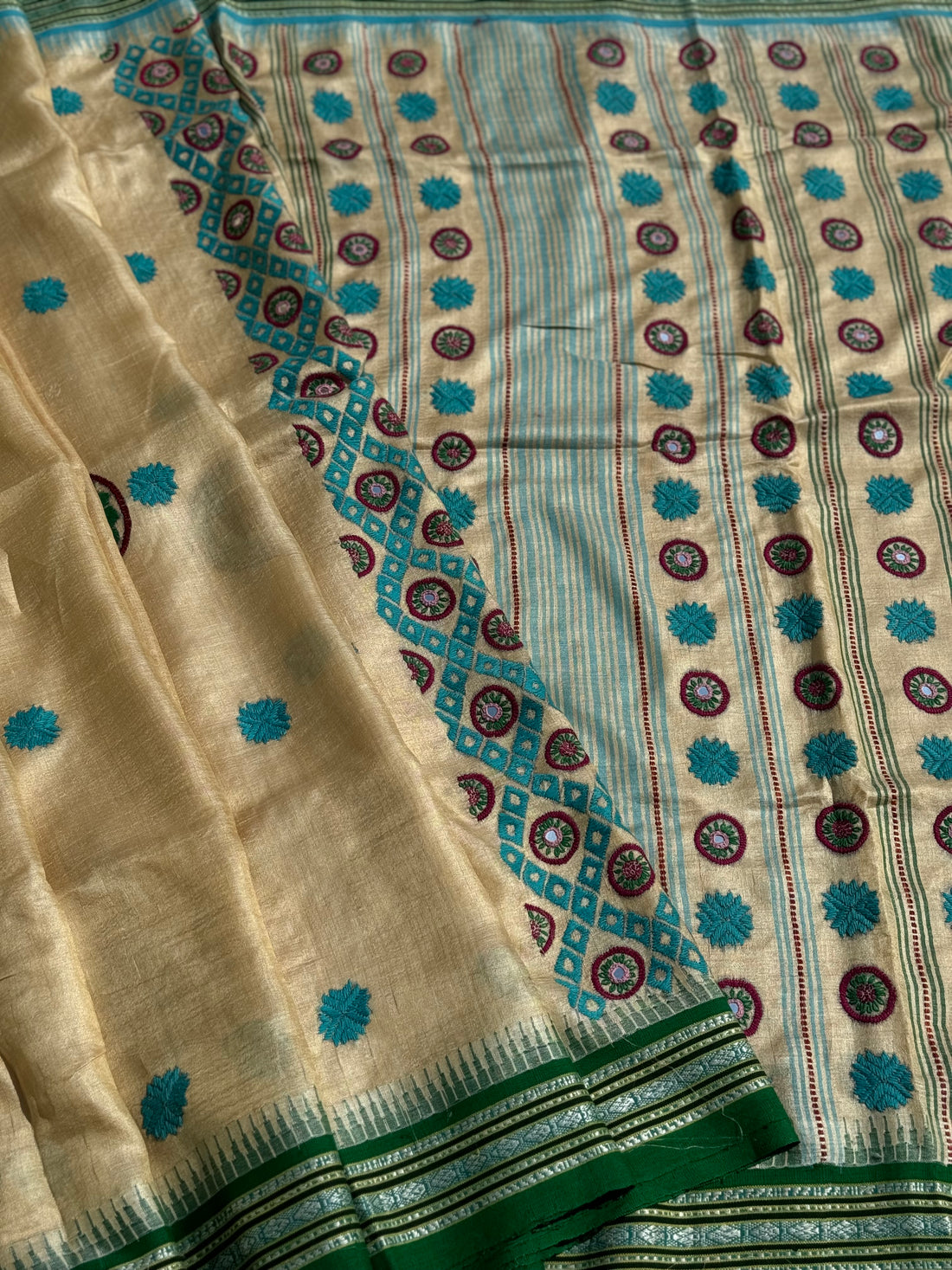 Vidarbha Tussar silk Saree with Phulkari hand Embroidery work
