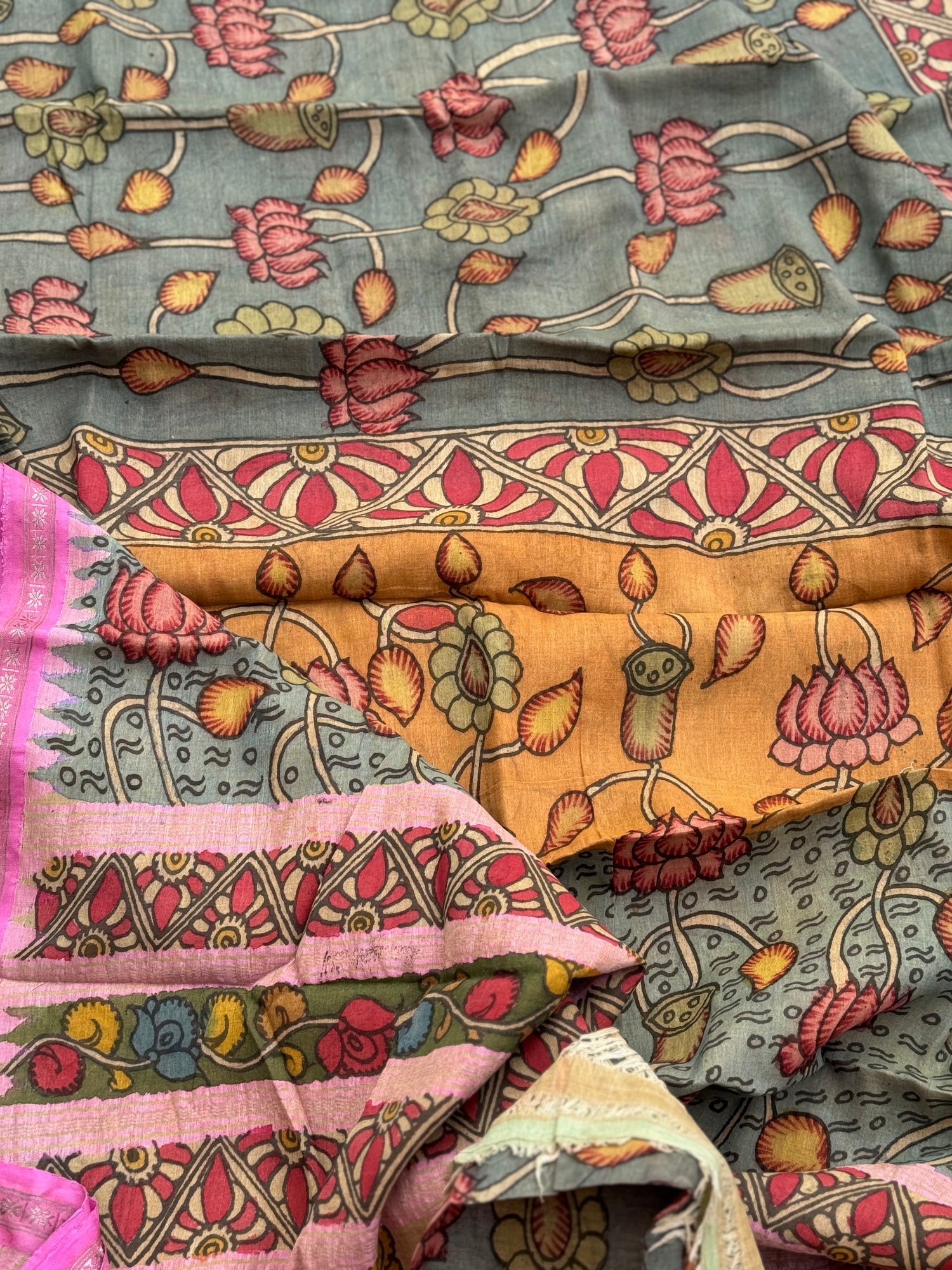 A subtle elegant ponduru handspun Khadhi cotton penkalamkari saree