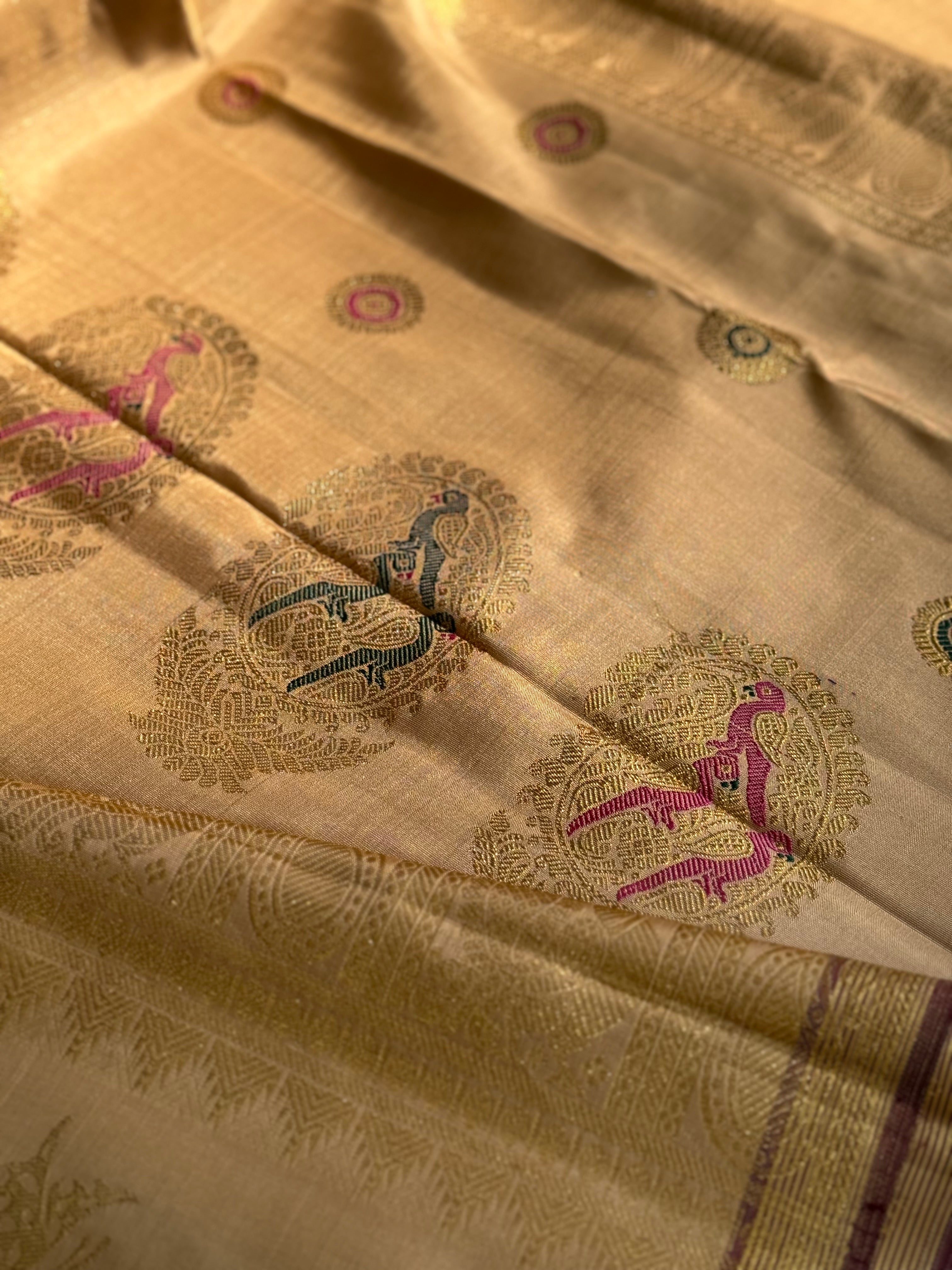 CLIENT’S Instalments pay link 2of 2 - The most opulent and the celebrated weave in natural dyed fawn gold shade kanchivaram silk saree