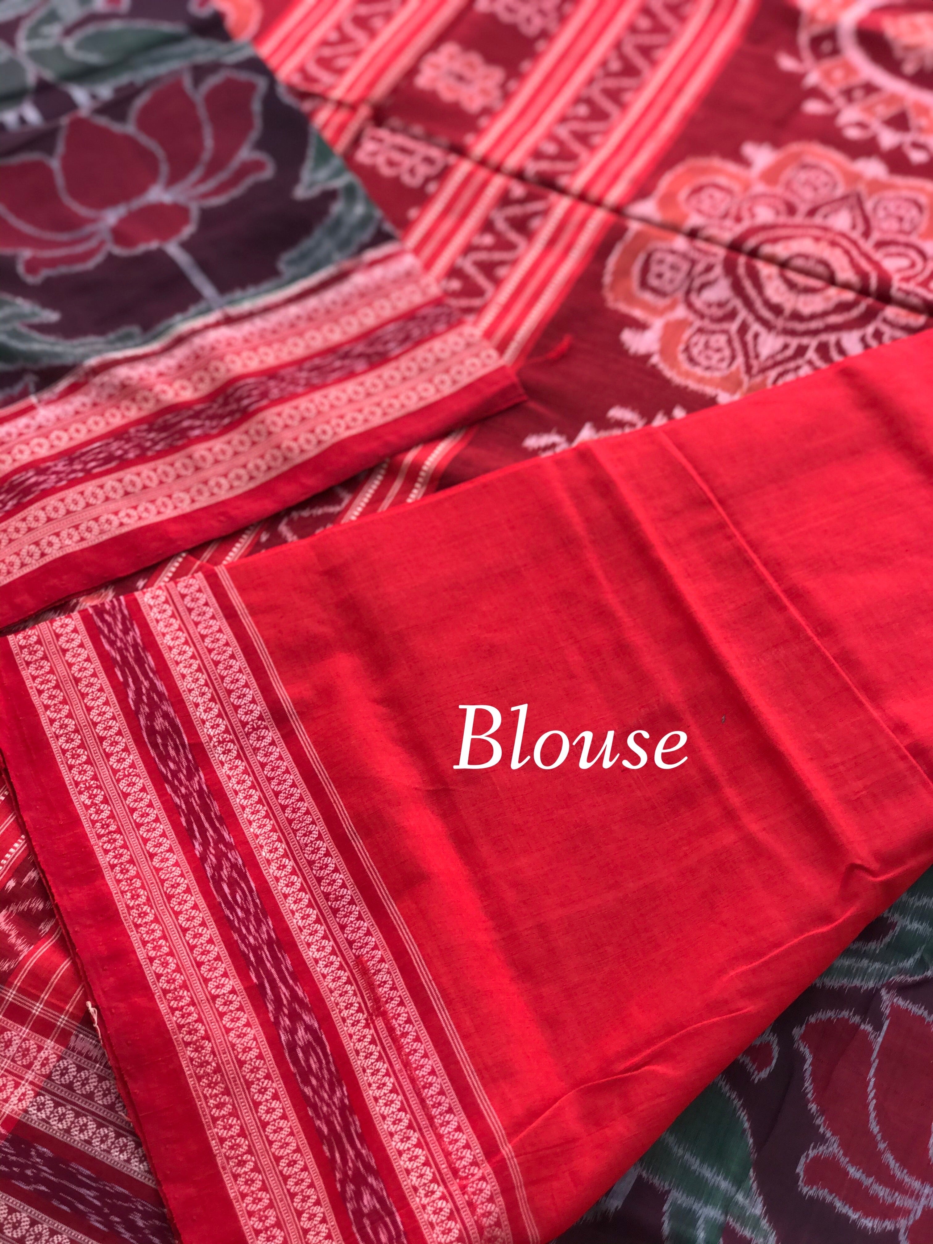 Twin Parrots With Lotus Odisha Ikkat Cotton Saree