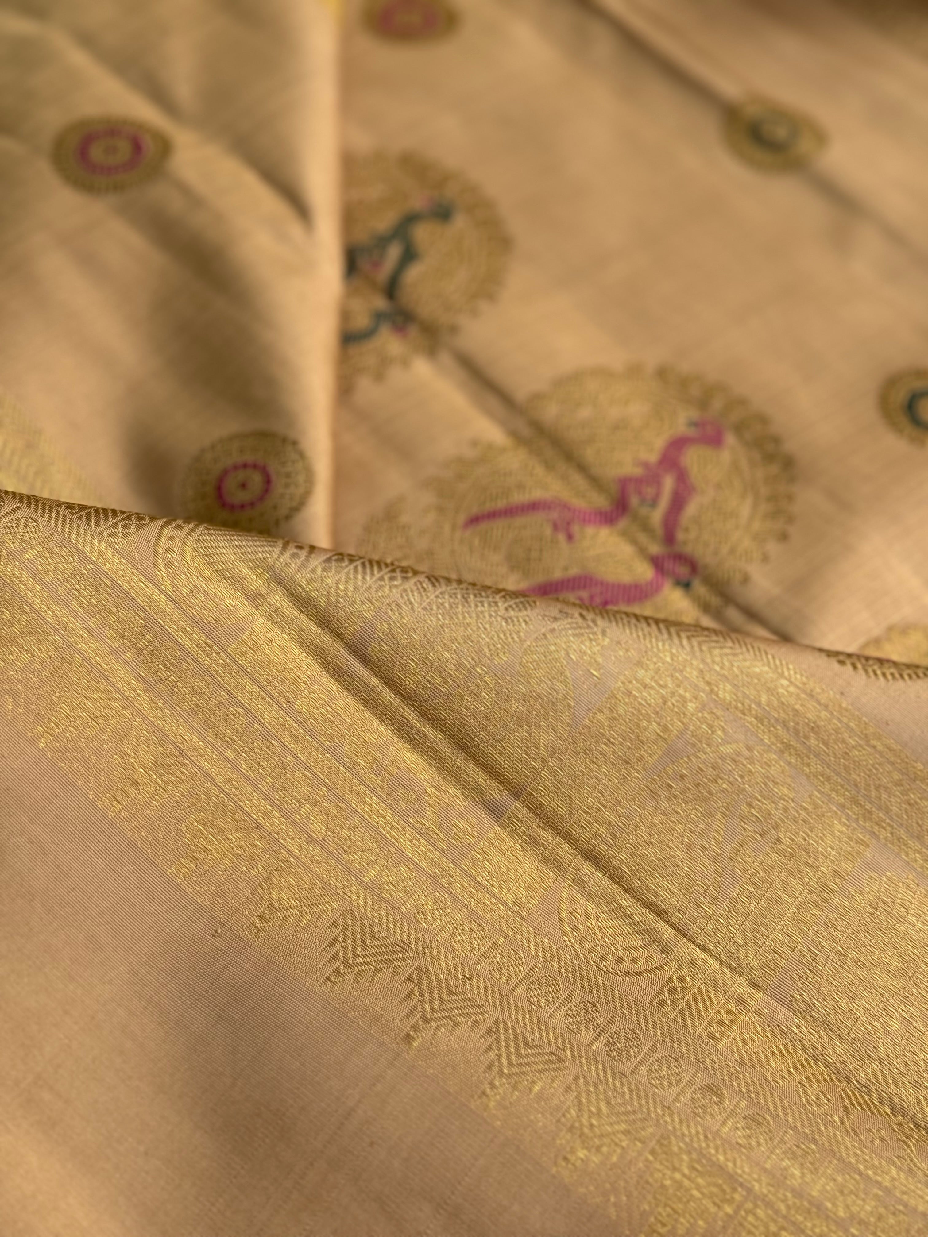 CLIENT’S Instalments pay link 2of 2 - The most opulent and the celebrated weave in natural dyed fawn gold shade kanchivaram silk saree