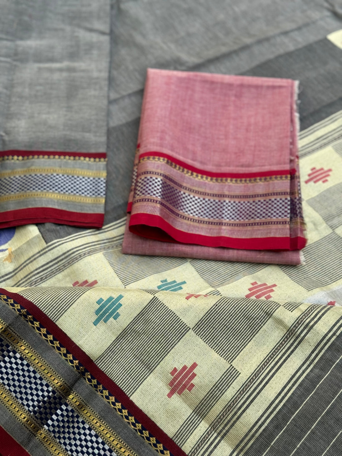 Black and red Paithani Cotton Saree With Zaristripes Body Tissue Paithani Pallu kadiyal Border Saree