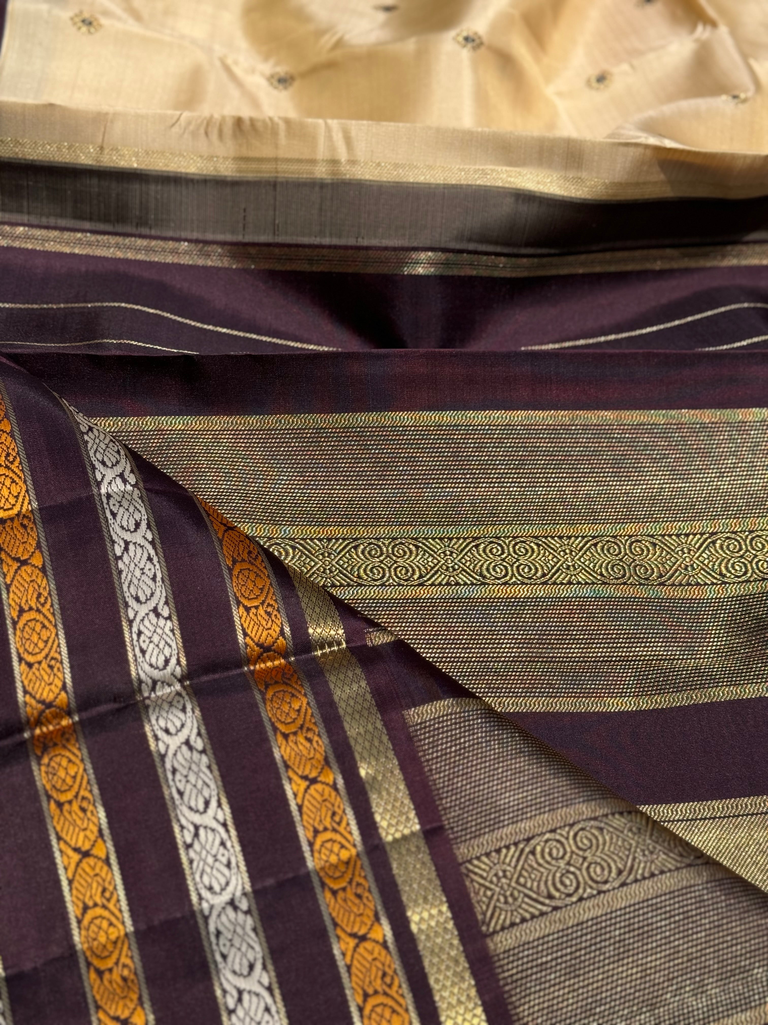 Reserved for Priya - No Zari Revival vintage korvai kanchivaram silk saree with 5 pettu border