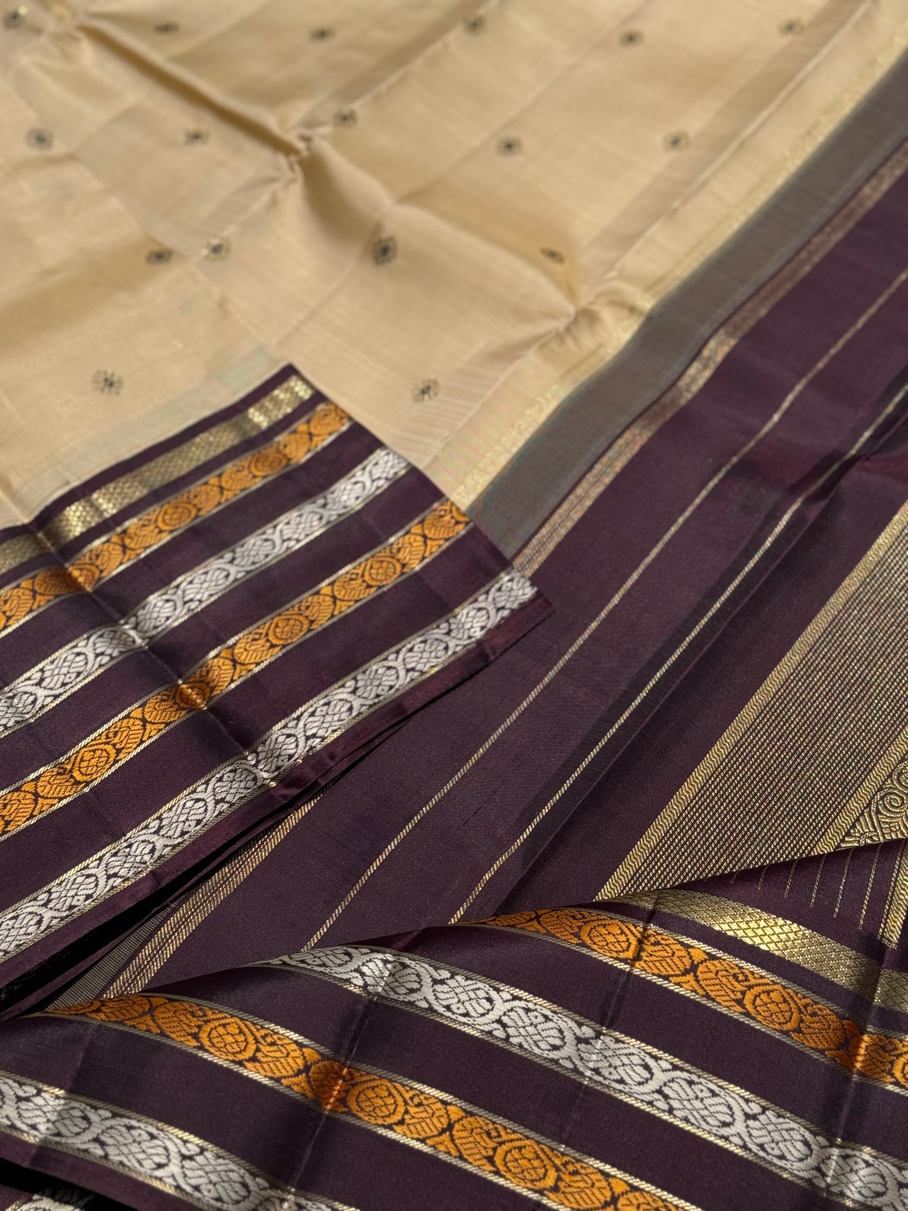 Reserved for Priya - No Zari Revival vintage korvai kanchivaram silk saree with 5 pettu border
