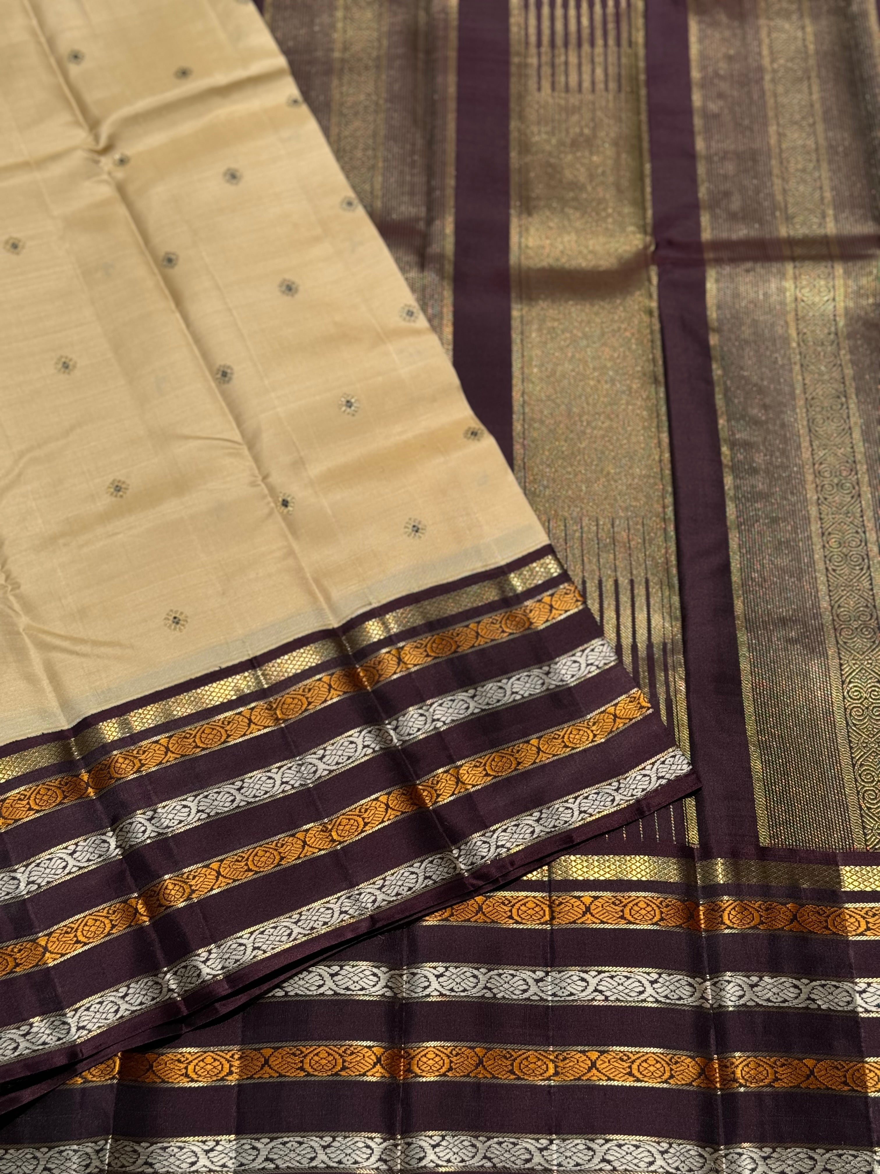 Reserved for Priya - No Zari Revival vintage korvai kanchivaram silk saree with 5 pettu border