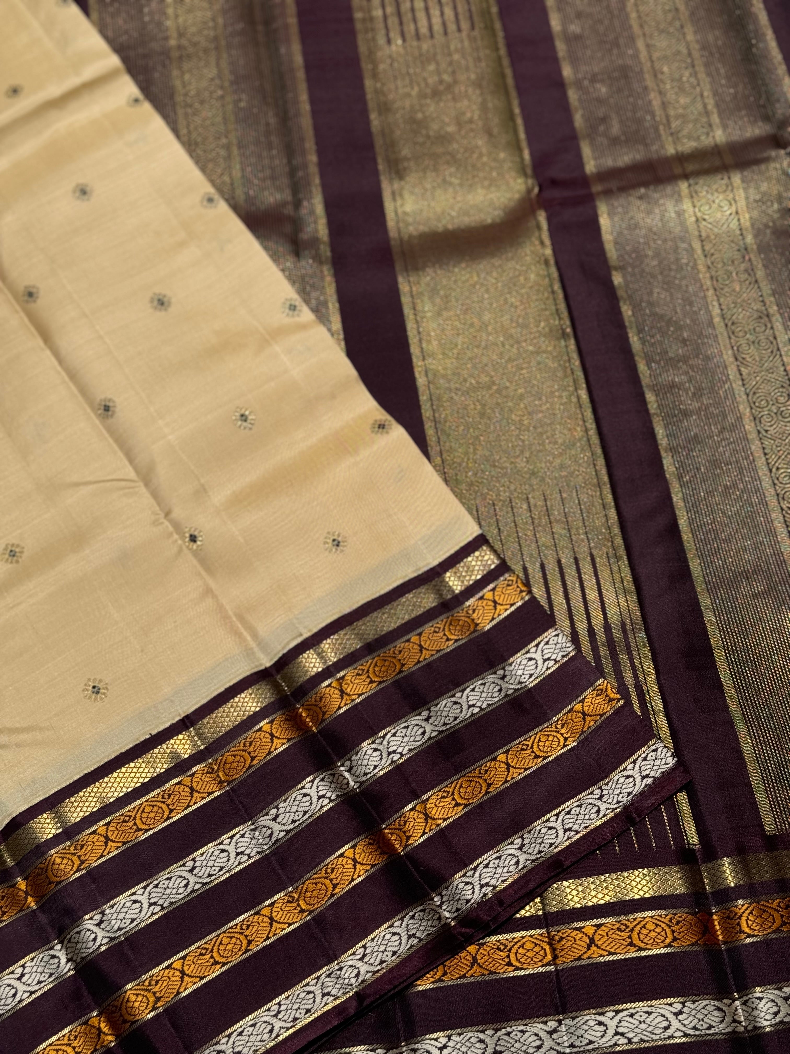 Reserved for Priya - No Zari Revival vintage korvai kanchivaram silk saree with 5 pettu border