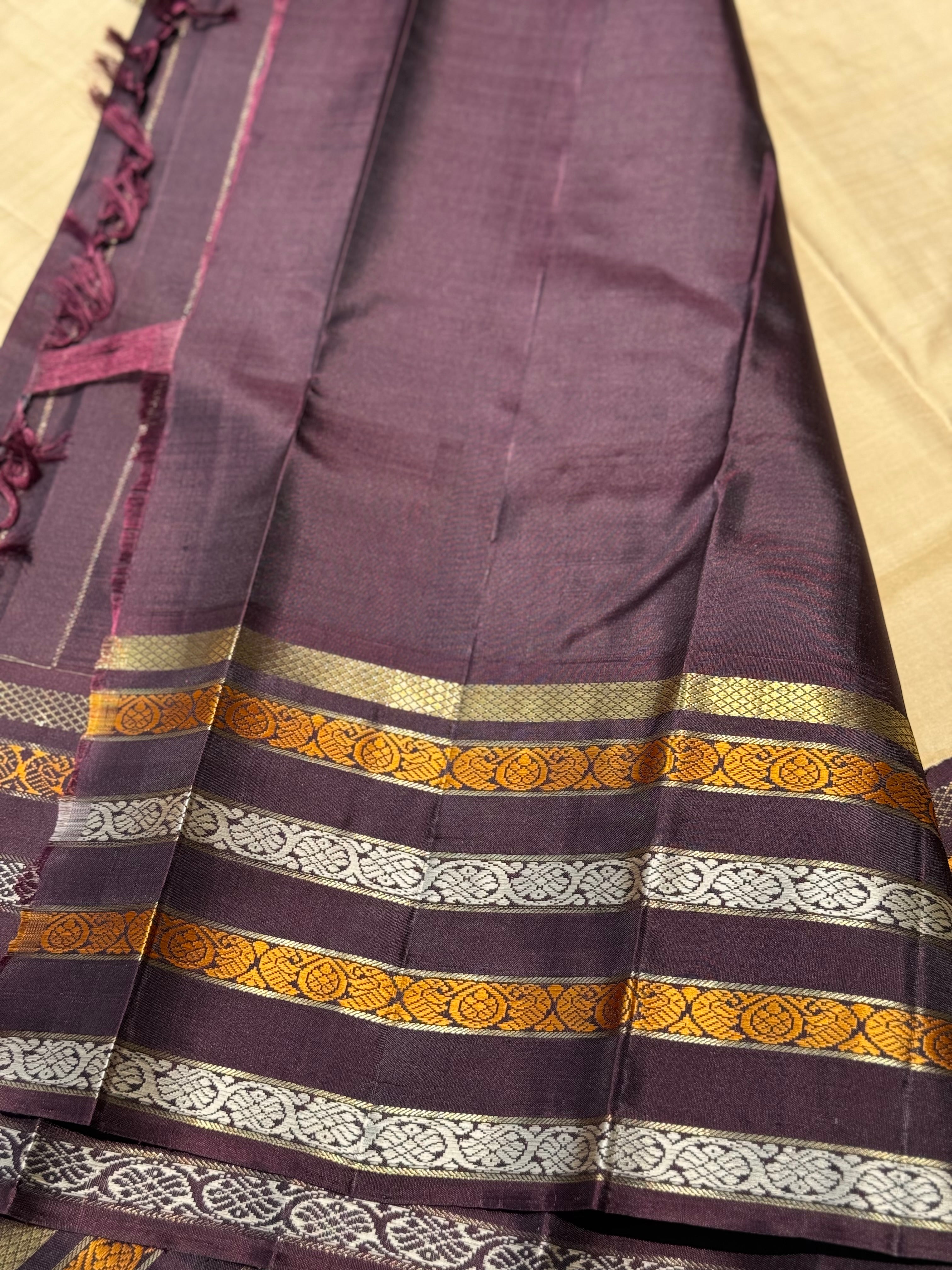 Reserved for Priya - No Zari Revival vintage korvai kanchivaram silk saree with 5 pettu border