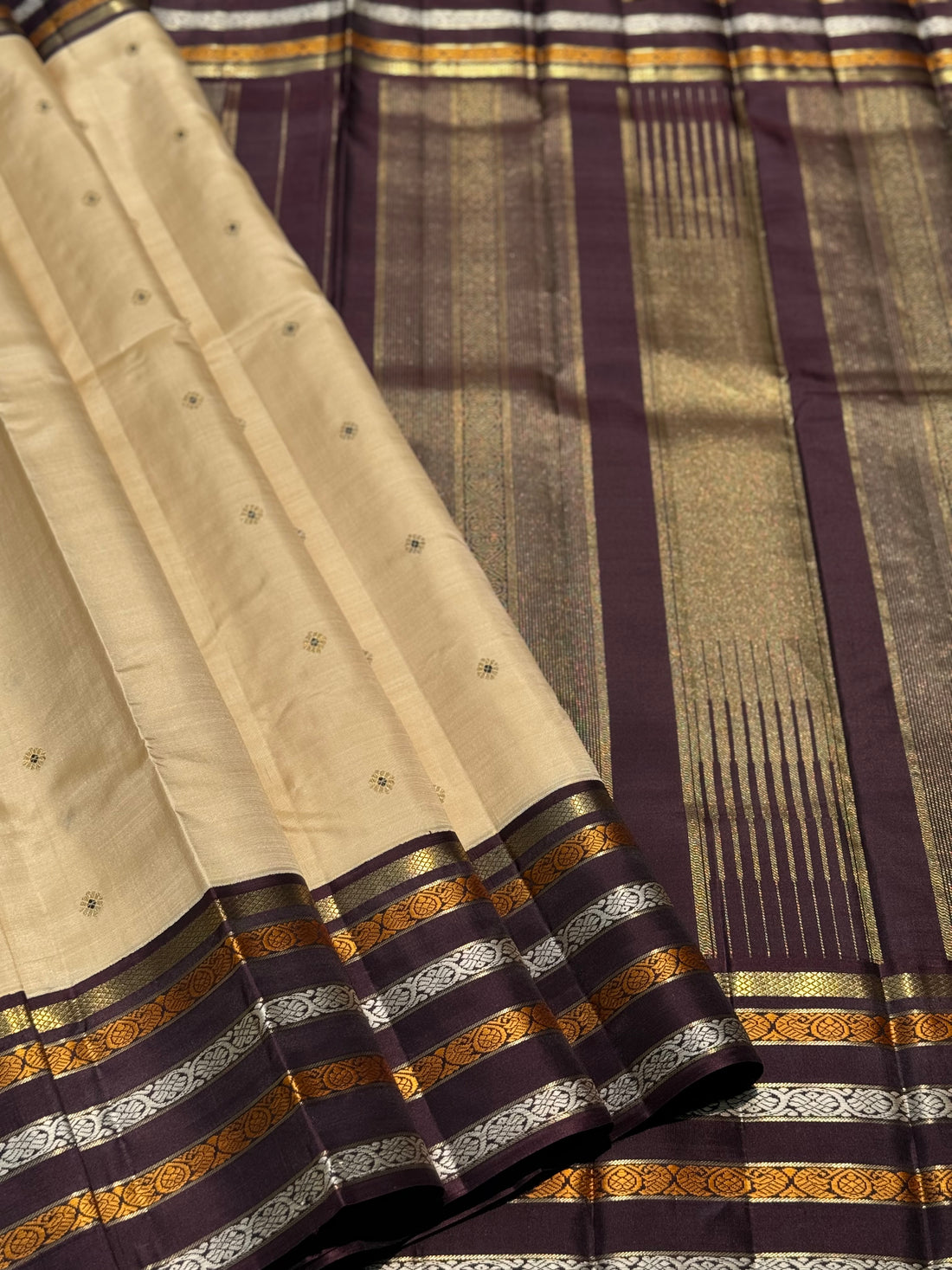 Reserved for Priya - No Zari Revival vintage korvai kanchivaram silk saree with 5 pettu border