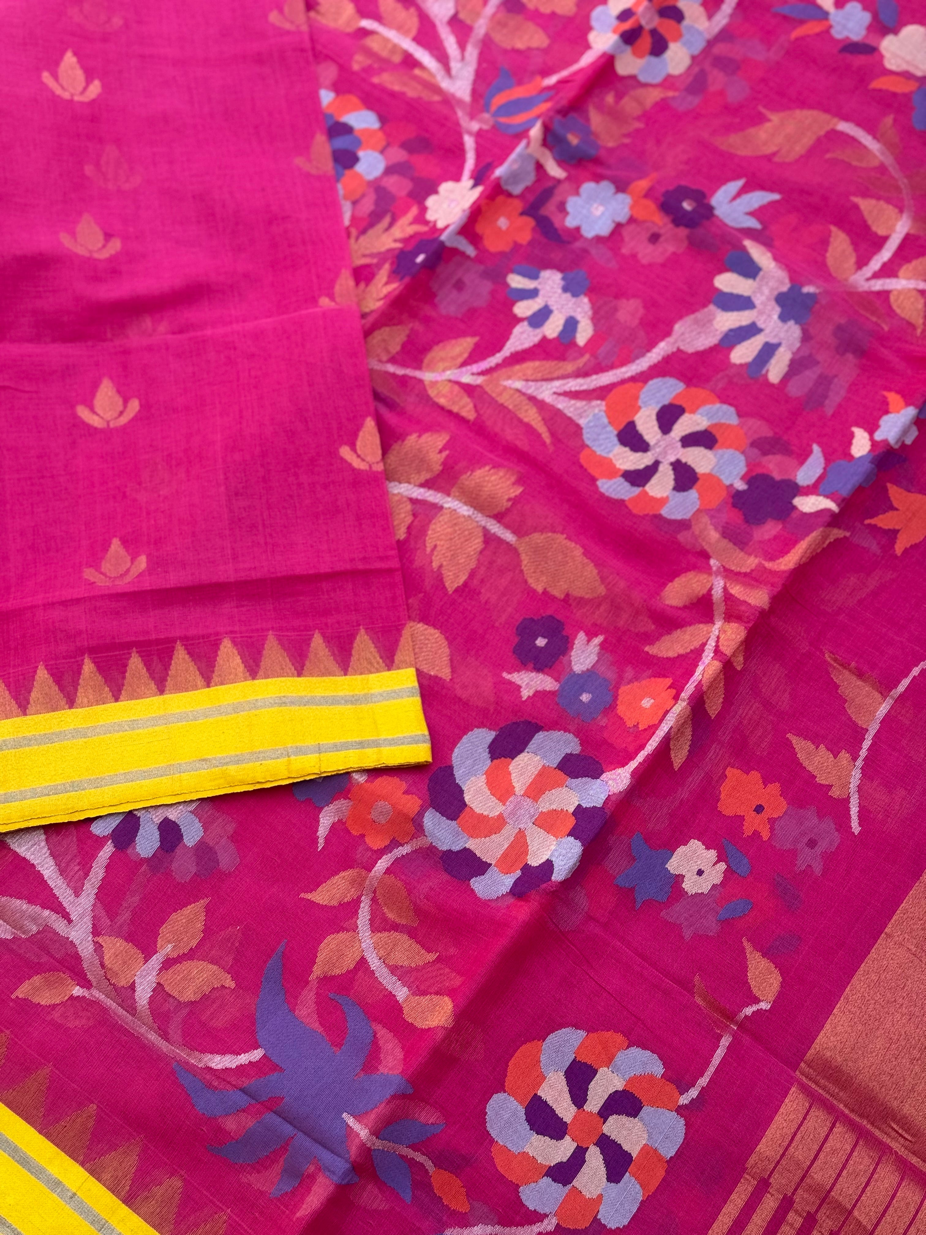 Handspun Ponduru Khadi pallu and blouse Jaal Jamdani Saree