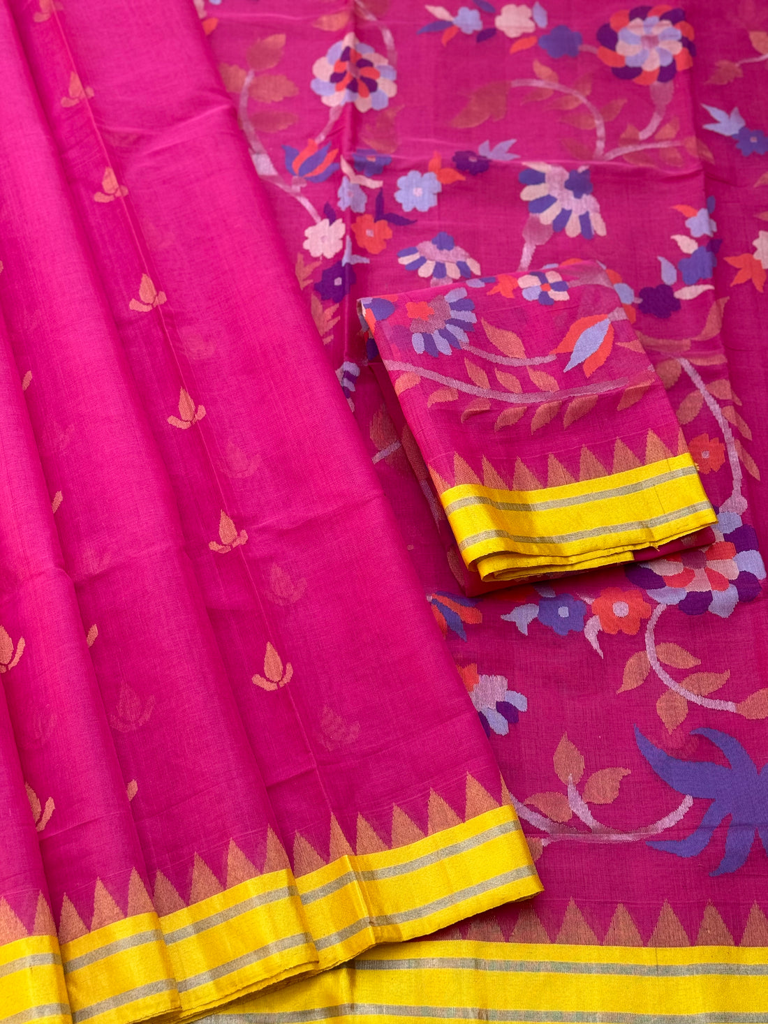 Handspun Ponduru Khadi pallu and blouse Jaal Jamdani Saree