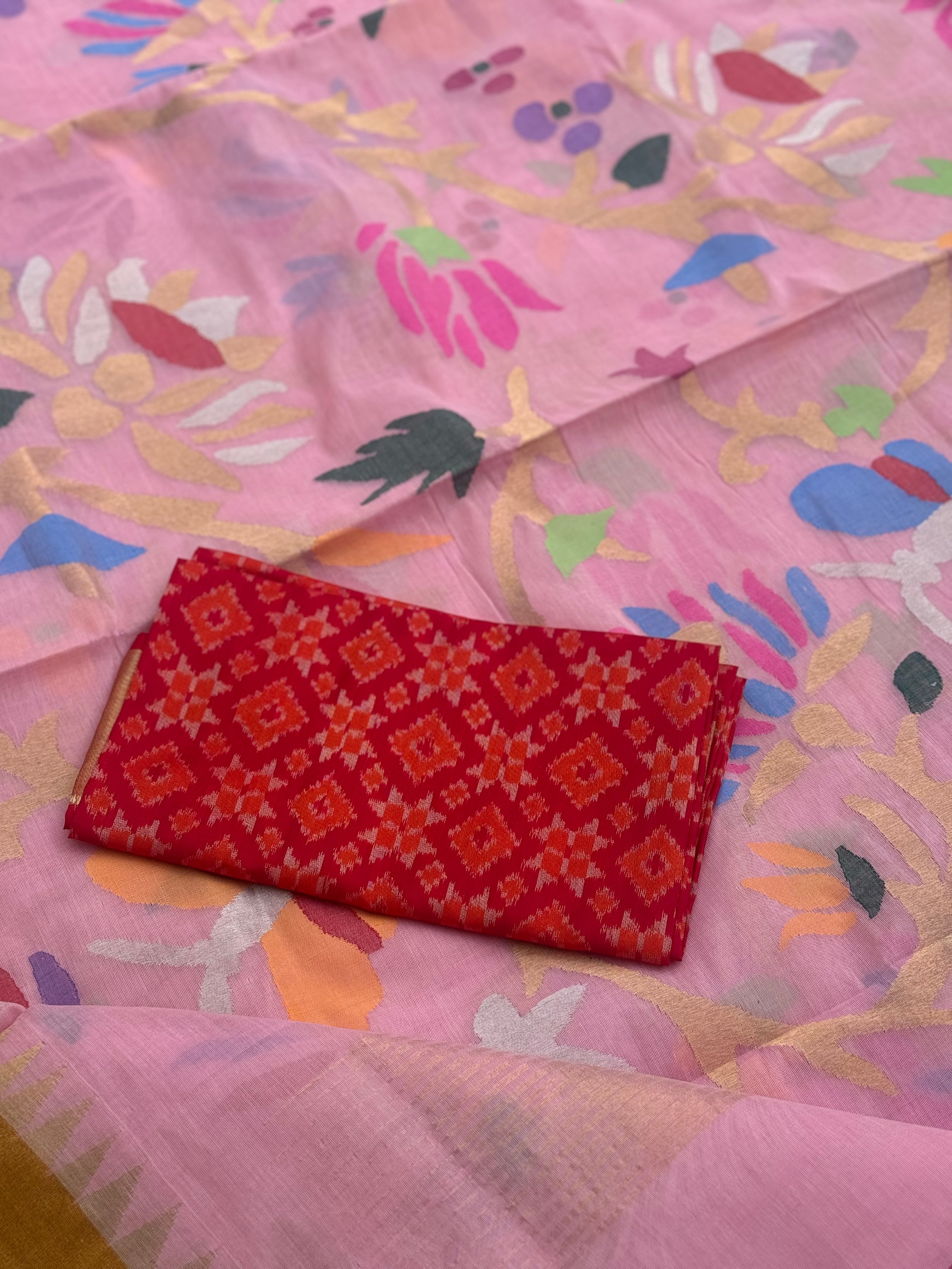 Ponduru Khadhi Pastel pink saree with all over jaal weave on pallu and blouse