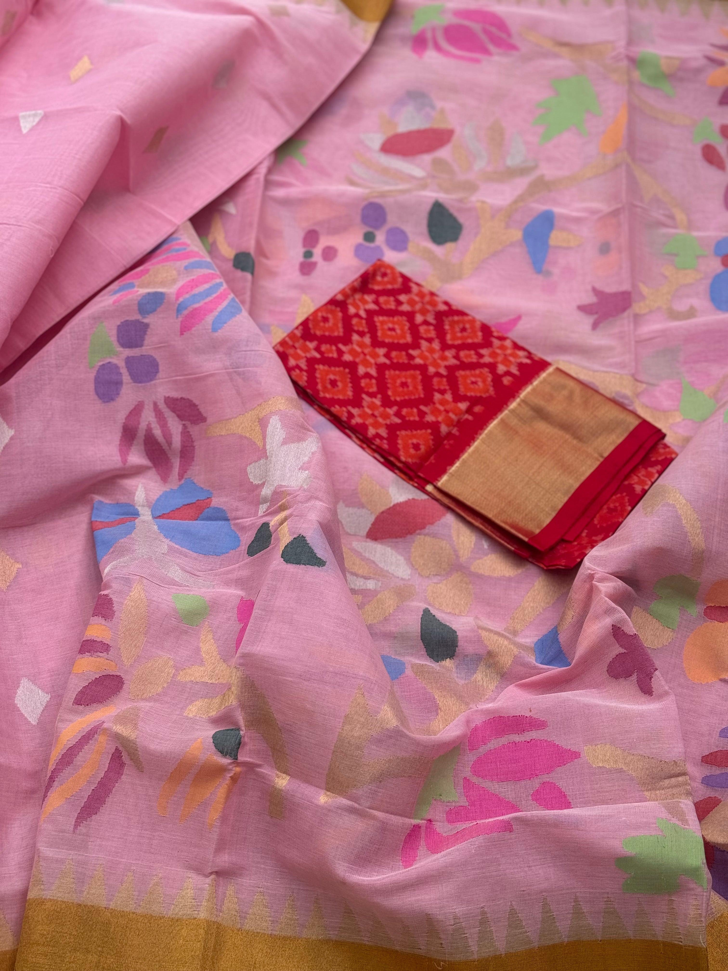 Ponduru Khadhi Pastel pink saree with all over jaal weave on pallu and blouse