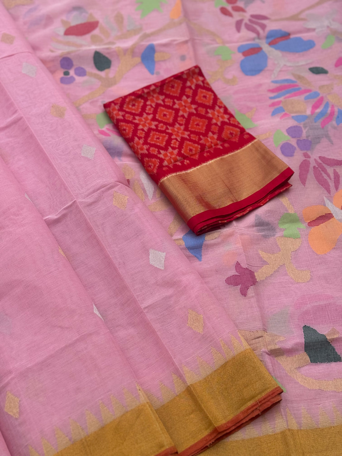 Ponduru Khadhi Pastel pink saree with all over jaal weave on pallu and blouse