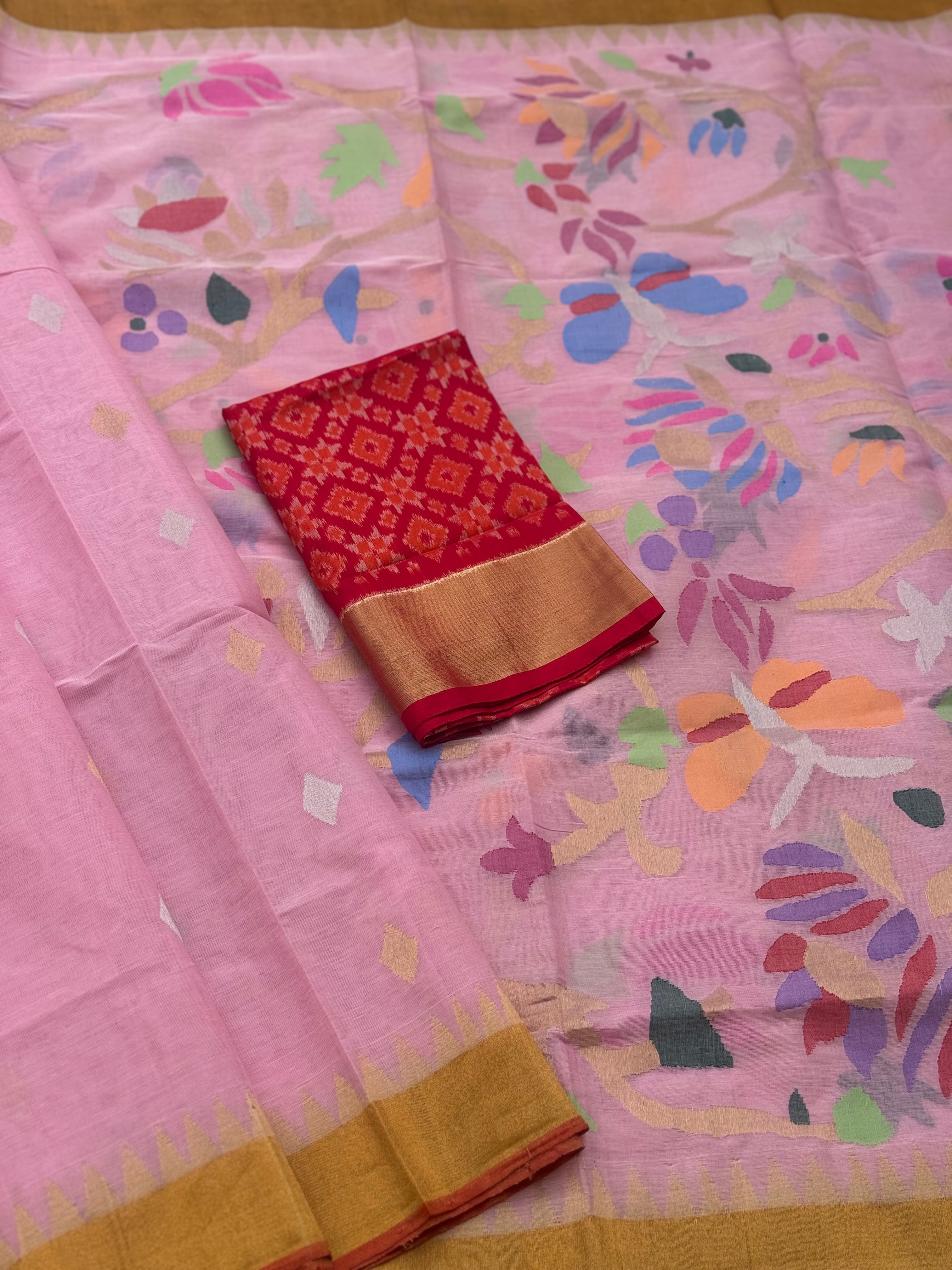Ponduru Khadhi Pastel pink saree with all over jaal weave on pallu and blouse