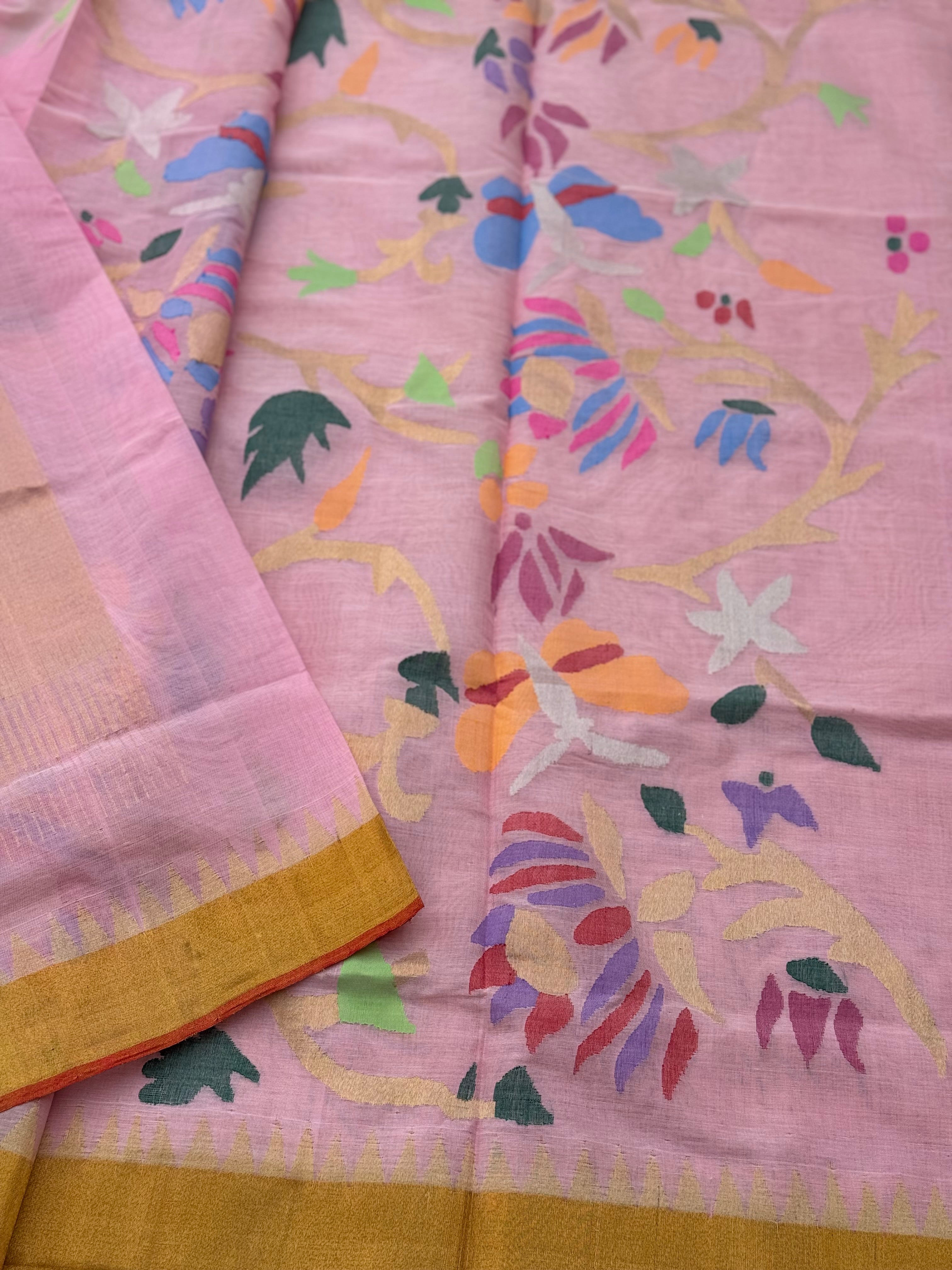 Ponduru Khadhi Pastel pink saree with all over jaal weave on pallu and blouse