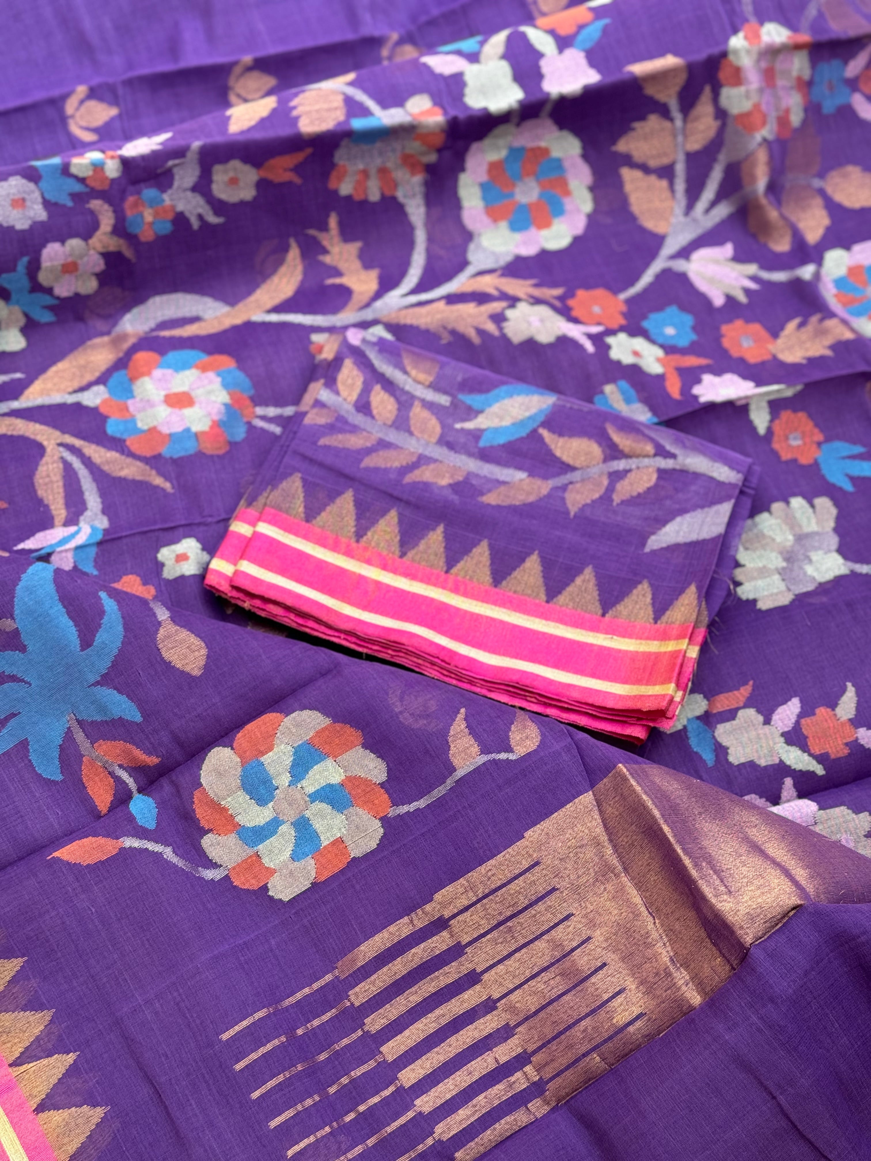 Purple Handspun Ponduru Khadi pallu and blouse Jaal Jamdani Saree