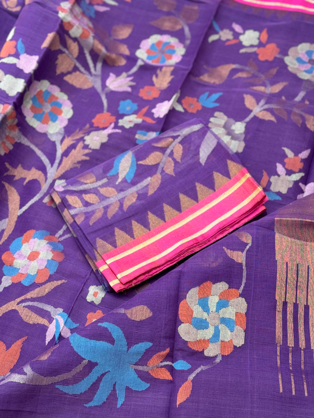 Purple Handspun Ponduru Khadi pallu and blouse Jaal Jamdani Saree