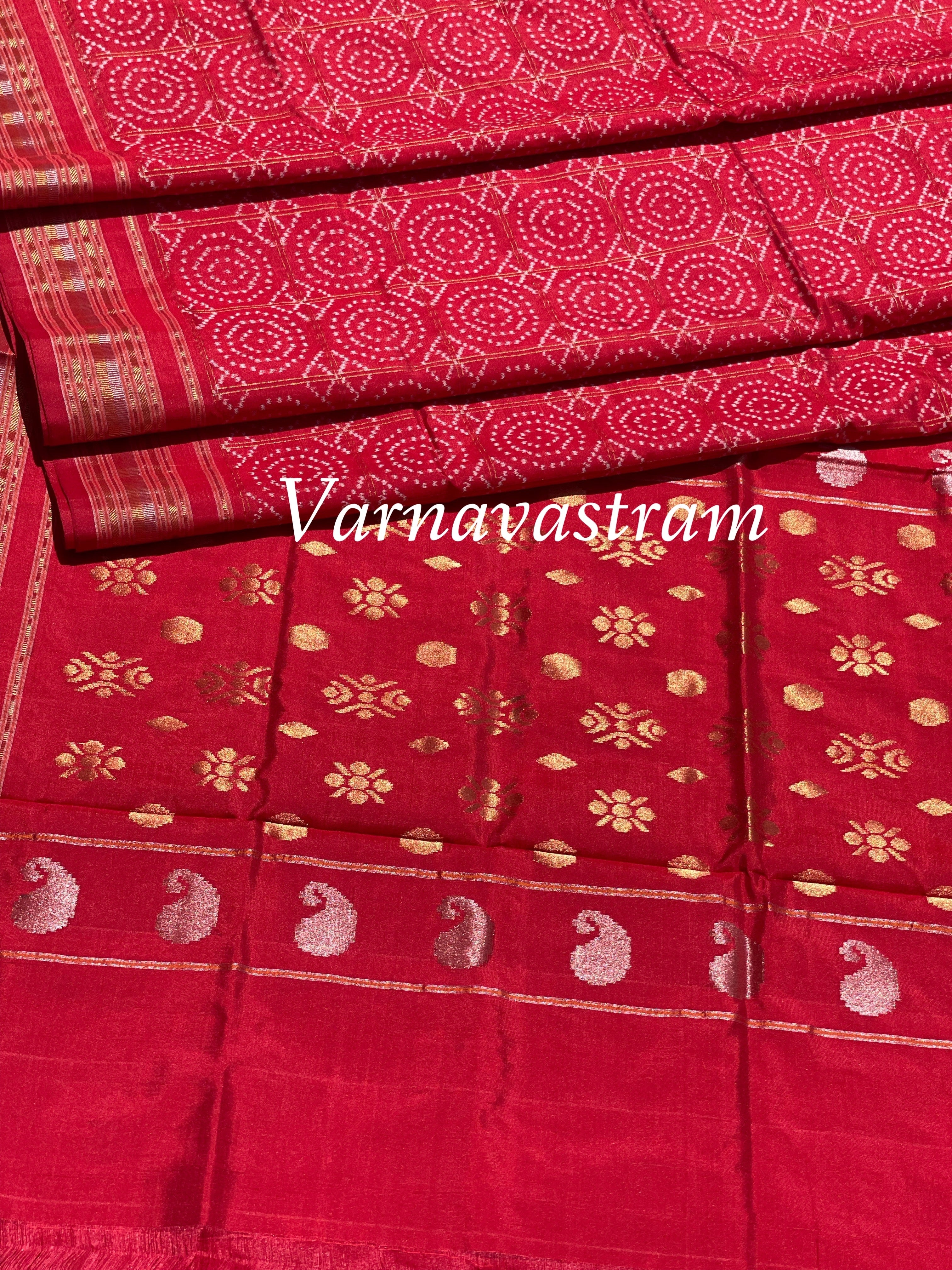 Premium Mulberry Silk Ikkat With Jamdani Pallu Saree