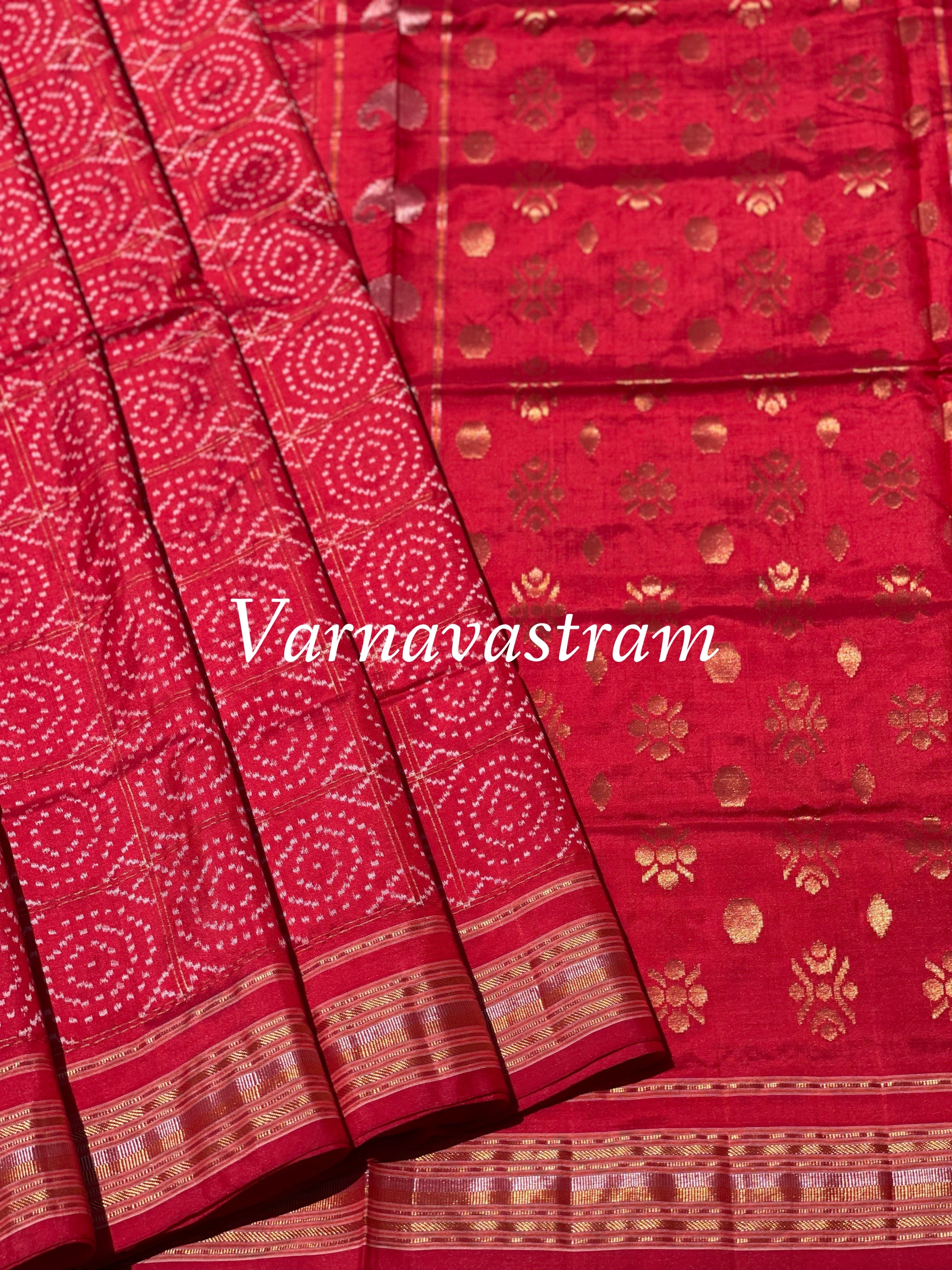Premium Mulberry Silk Ikkat With Jamdani Pallu Saree