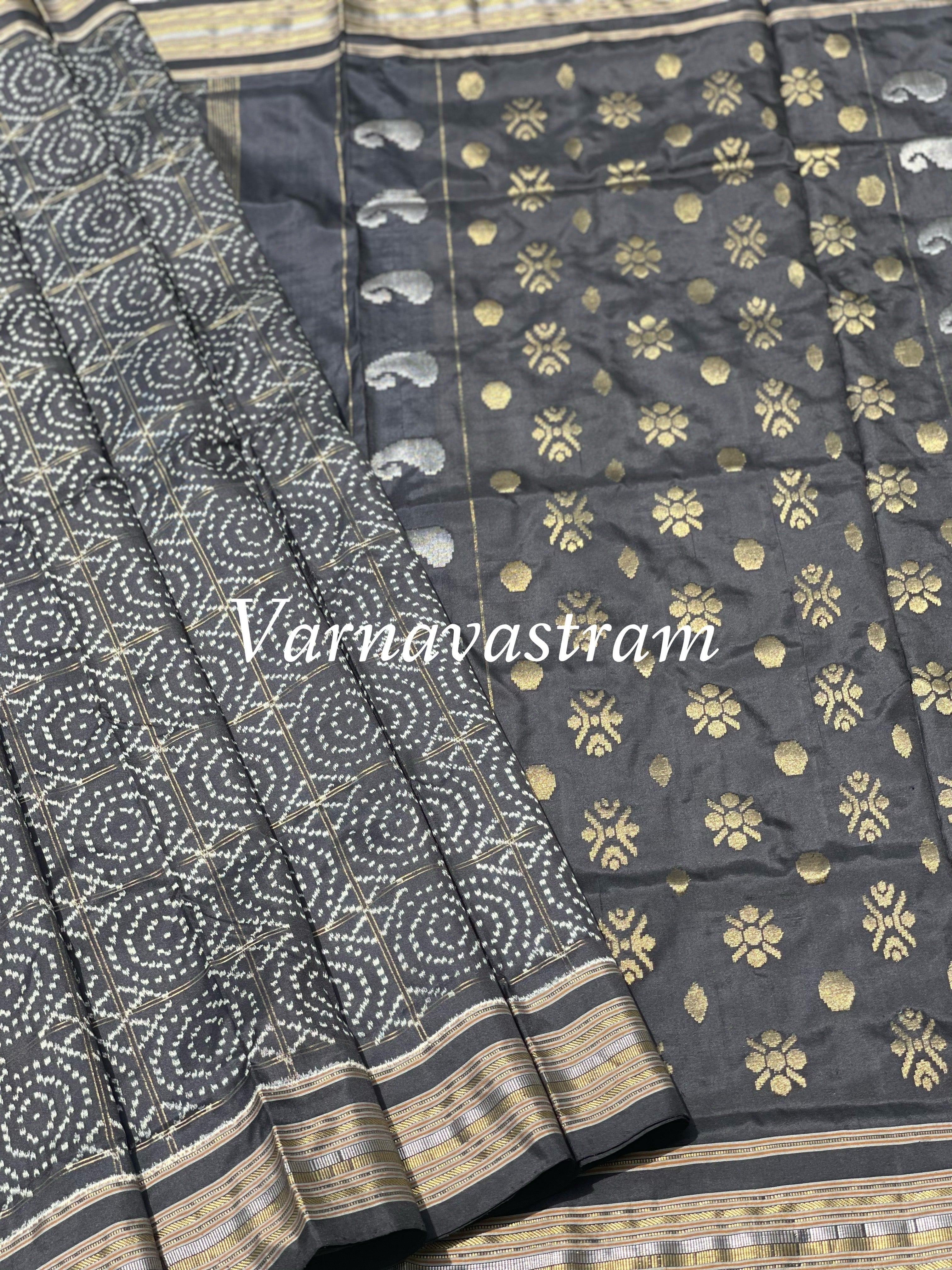 Premium Mulberry Silk Ikkat With Jamdani Pallu Saree