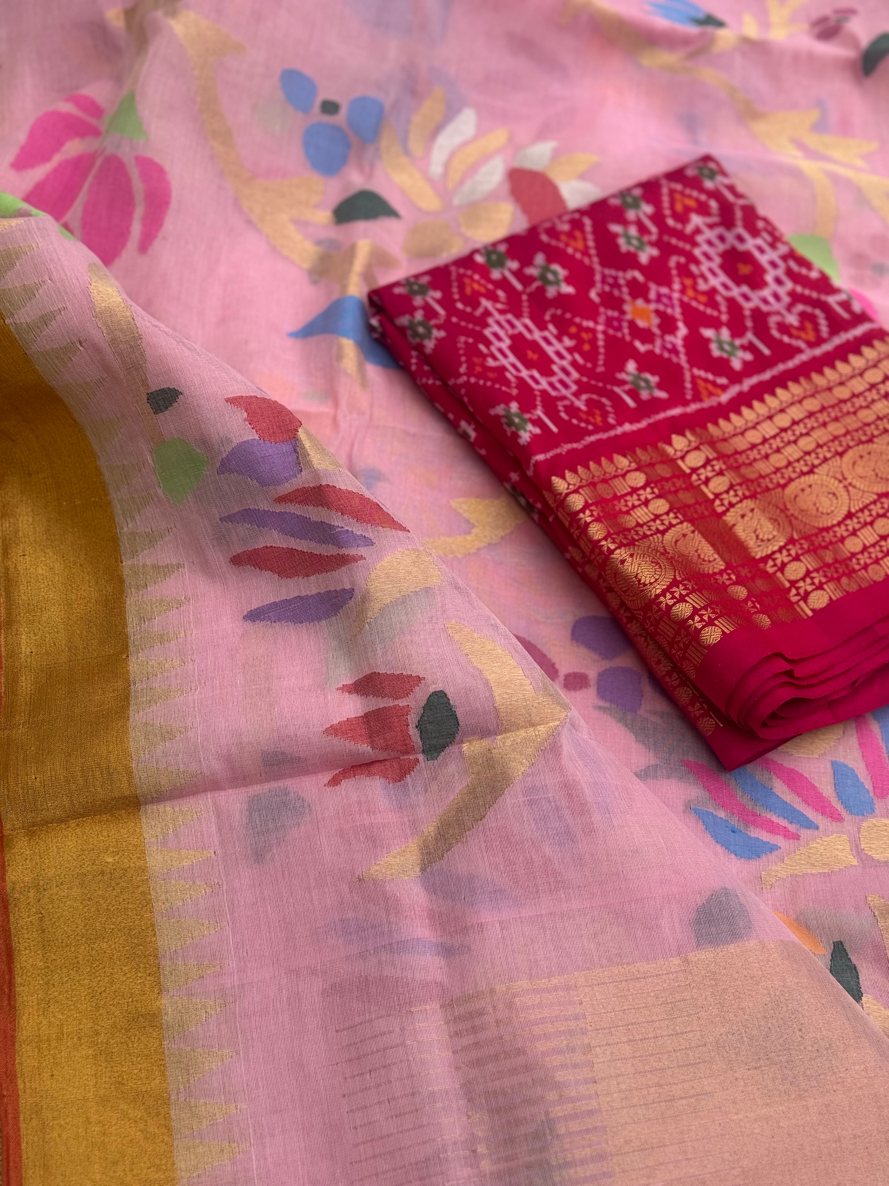 Ponduru Khadhi Pastel pink saree with all over jaal weave on pallu and blouse