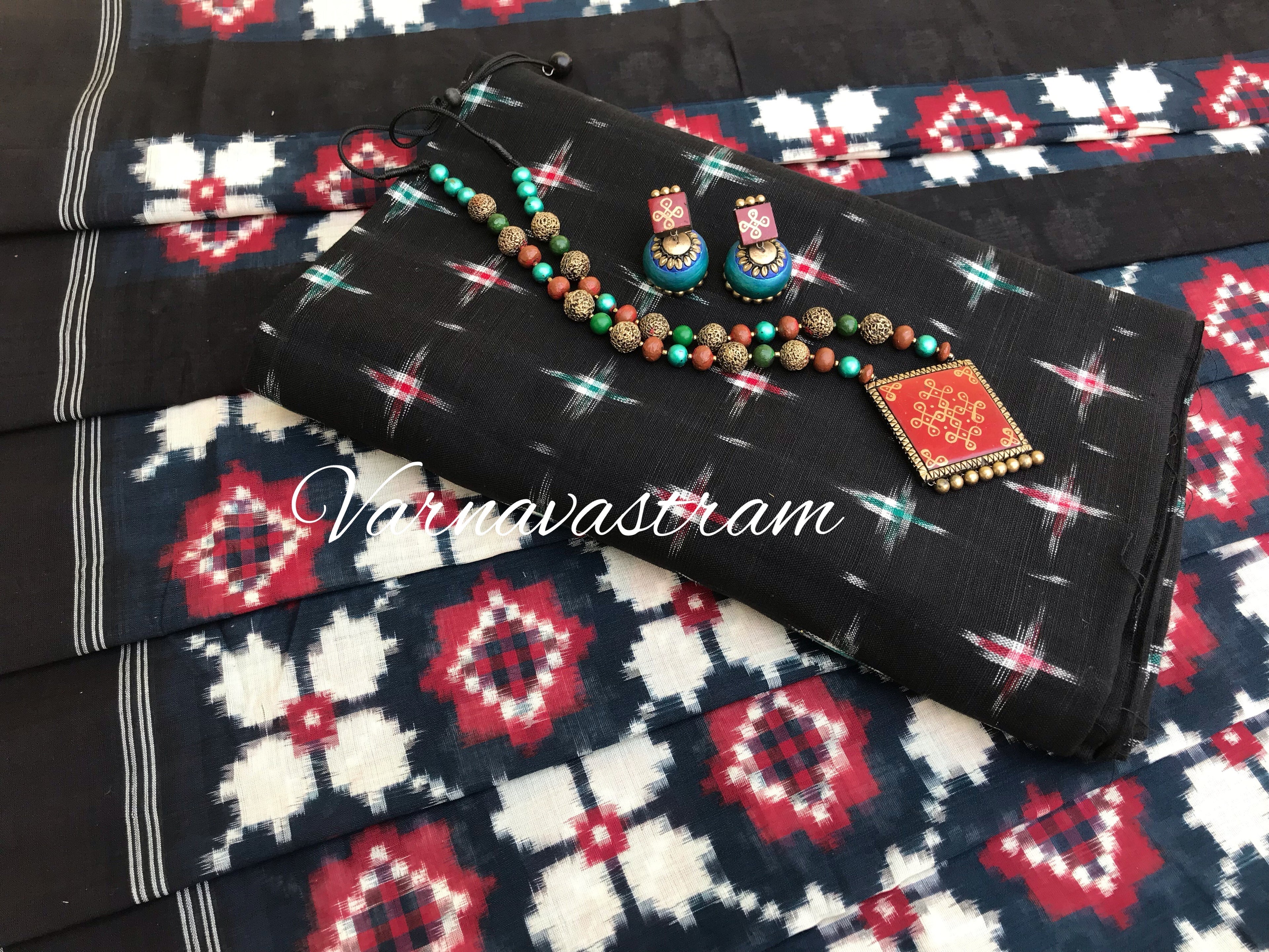 Indigo With Red And White Natural Dyed Telia Rumal Cotton Saree