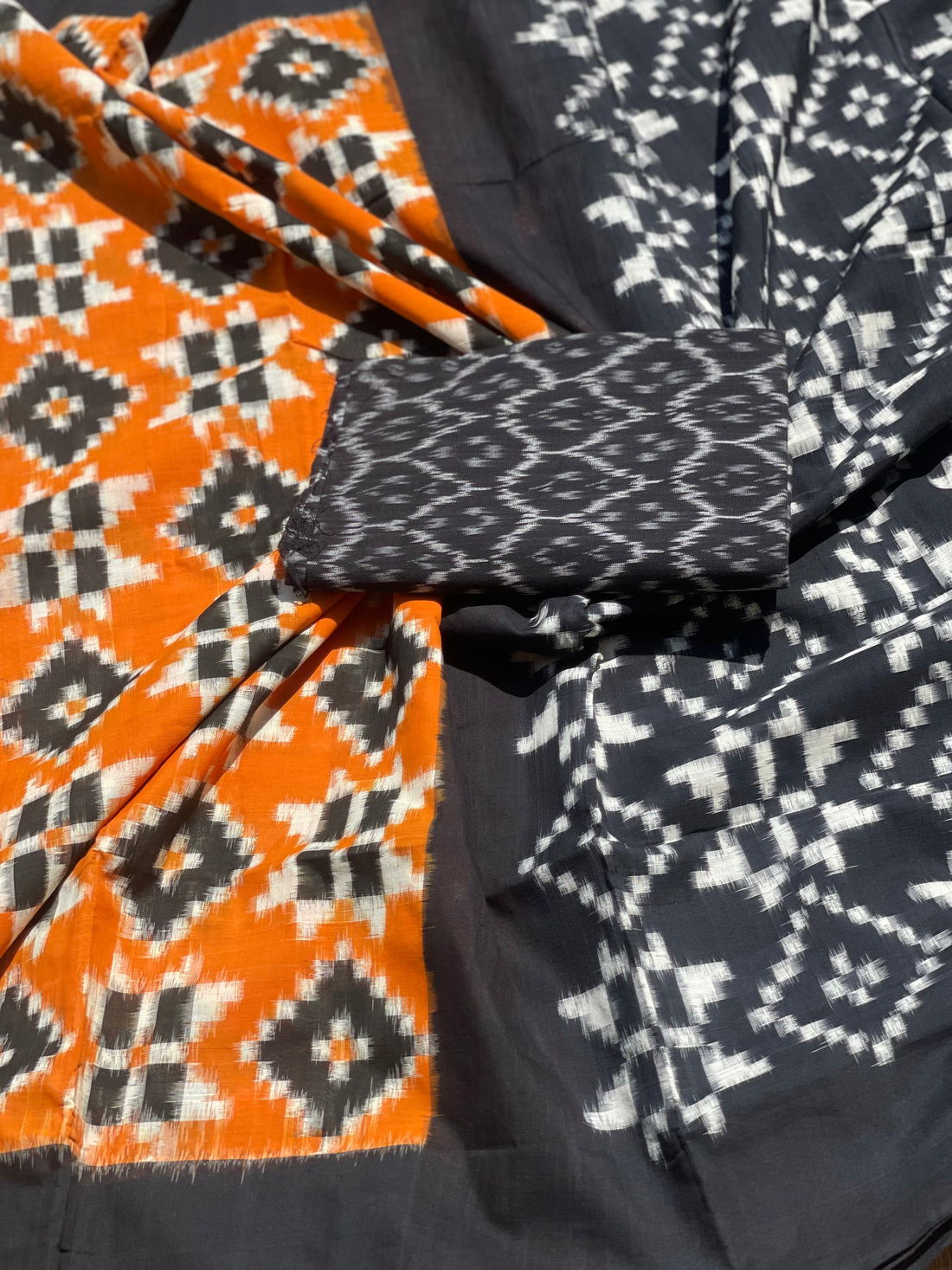 Telia Rumal Inspired cotton double Ikkat saree in yellow and black