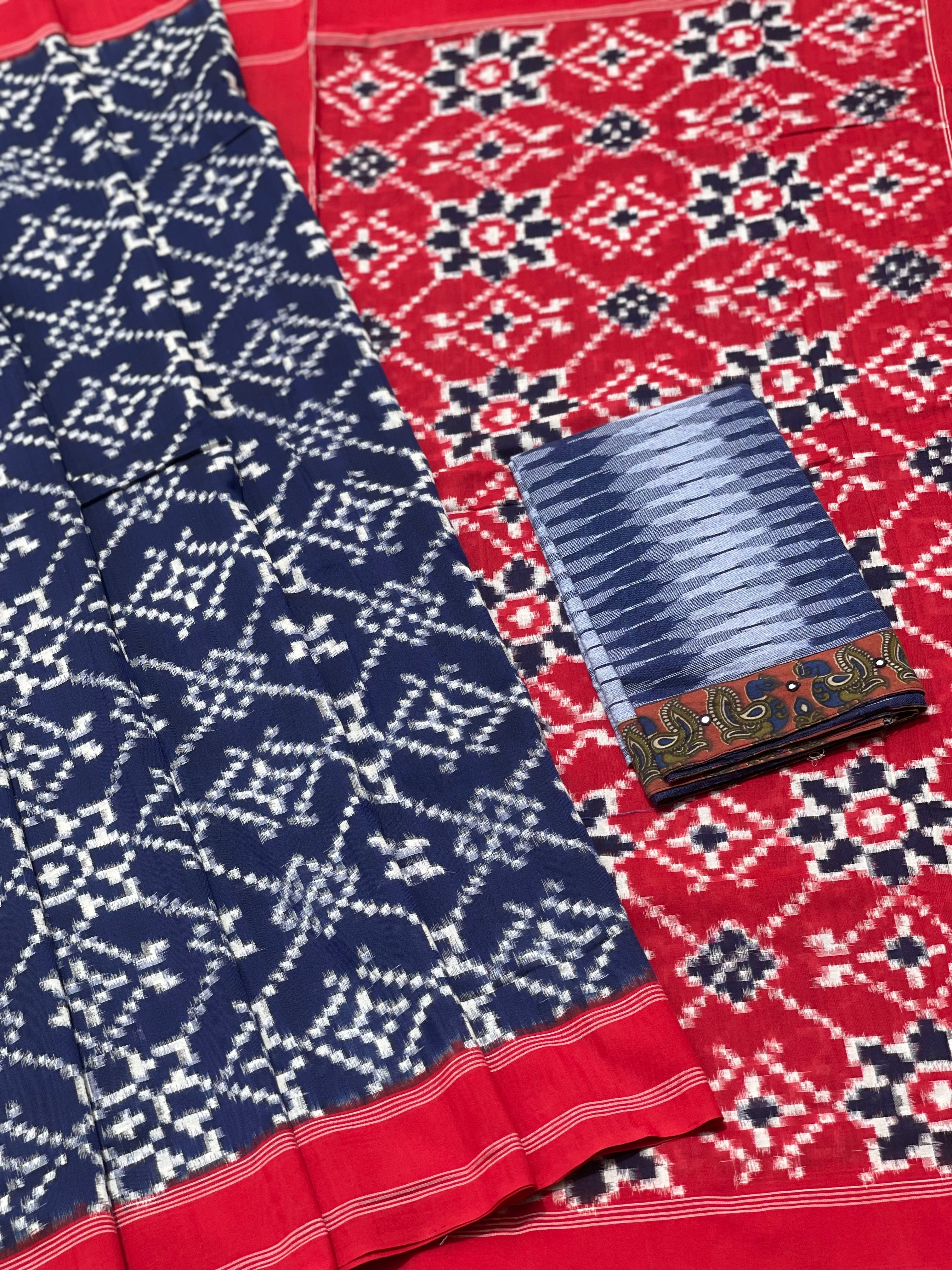 Indigo Telia Rumal Inspired cotton double ikkat saree