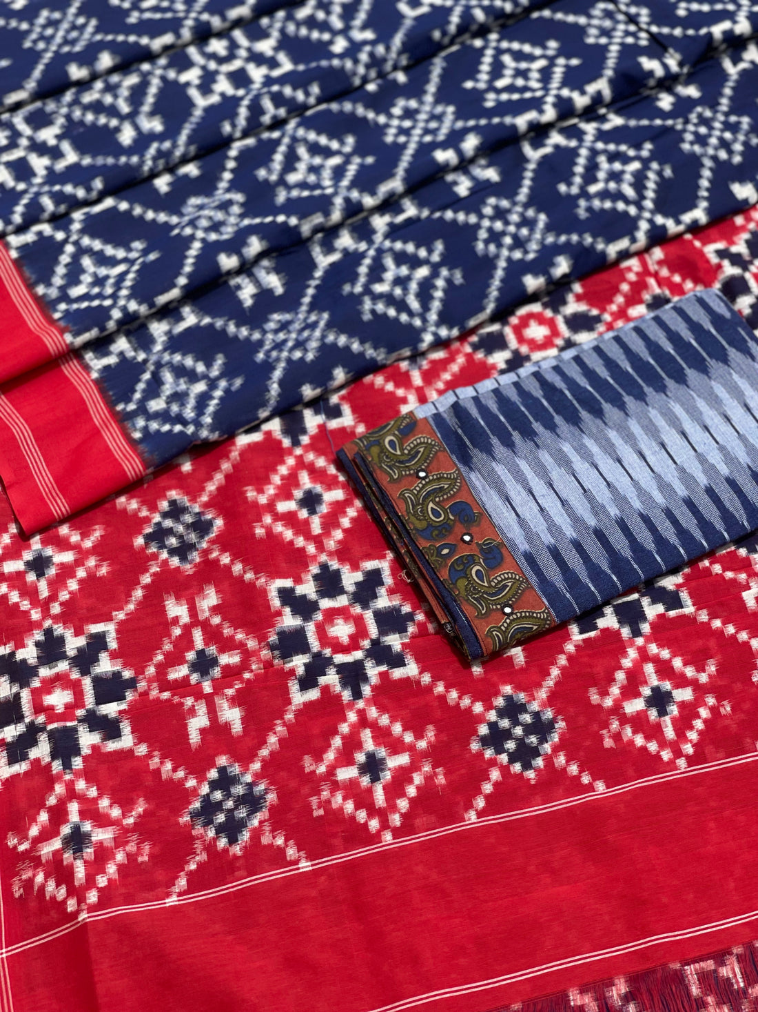 Indigo Telia Rumal Inspired cotton double ikkat saree