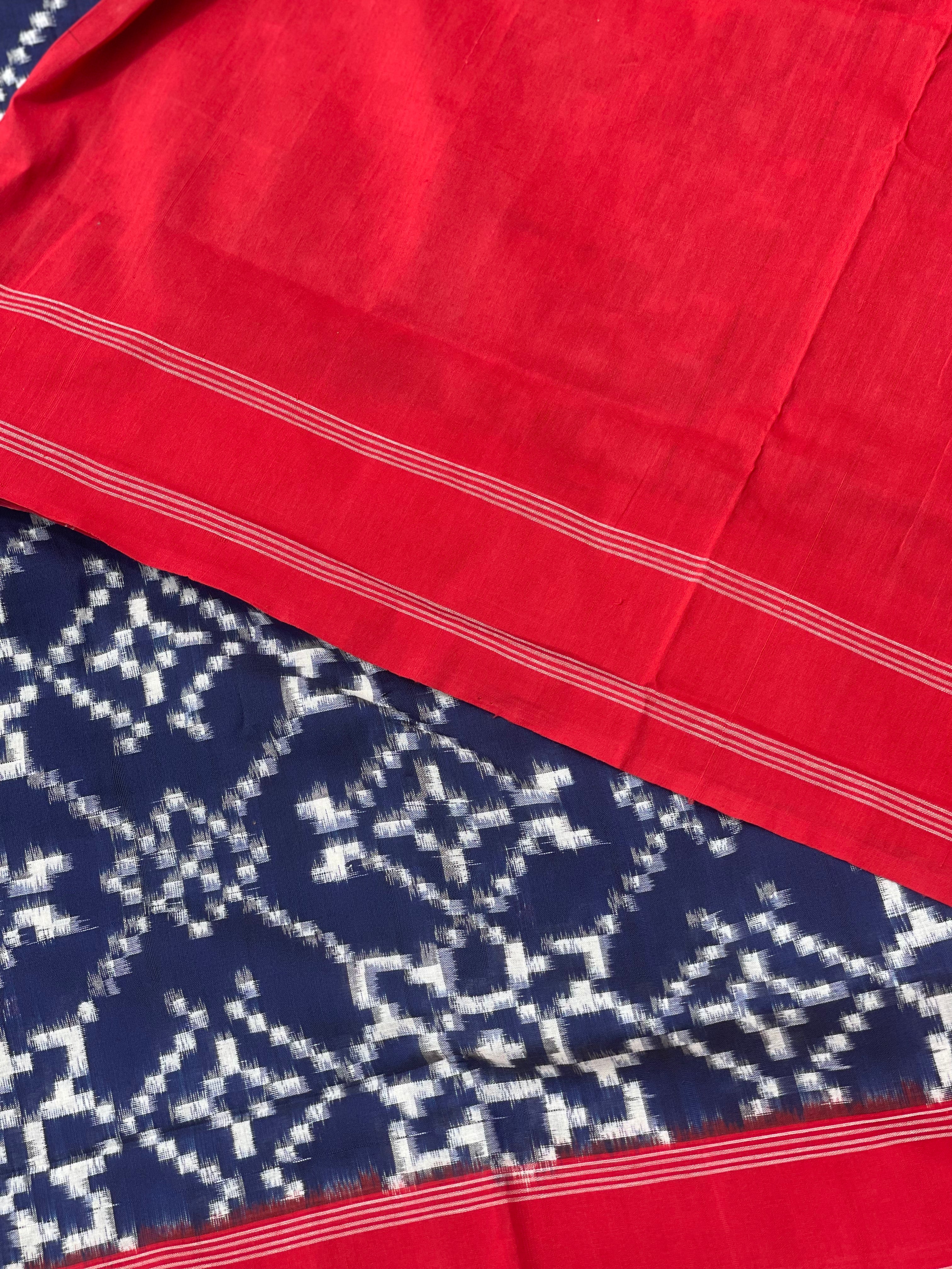 Indigo Telia Rumal Inspired cotton double ikkat saree