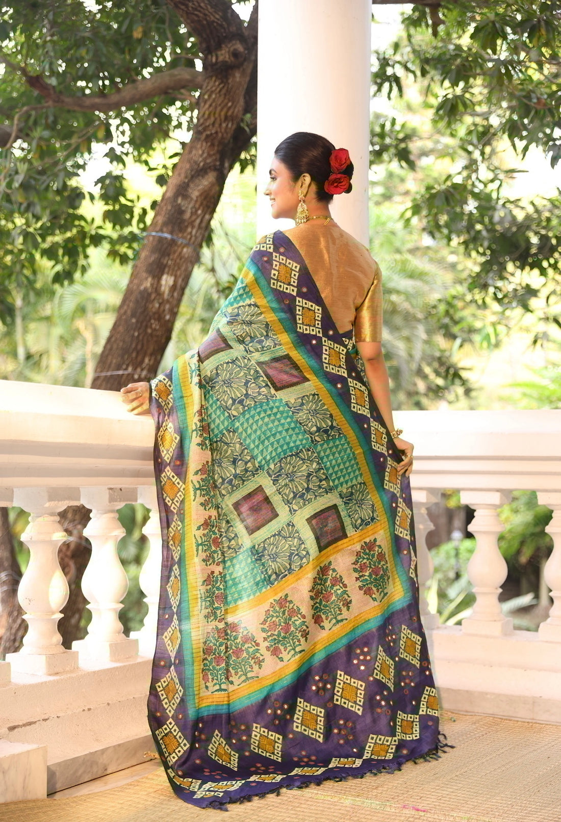 Reserved for chaye - Exquisite Bagh hand block prints with phulkari handembroidery on zari tussar silk