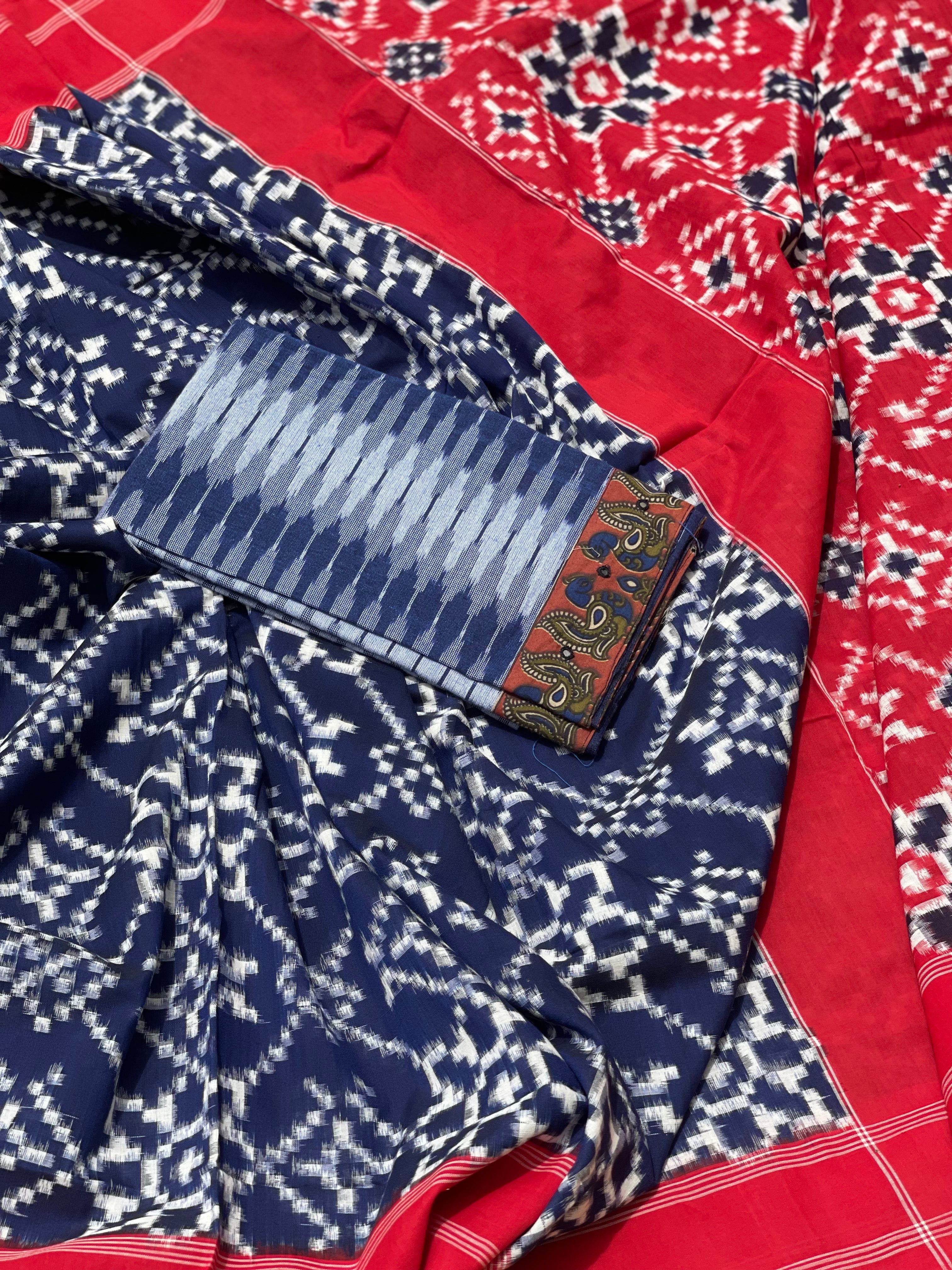 Indigo Telia Rumal Inspired cotton double ikkat saree