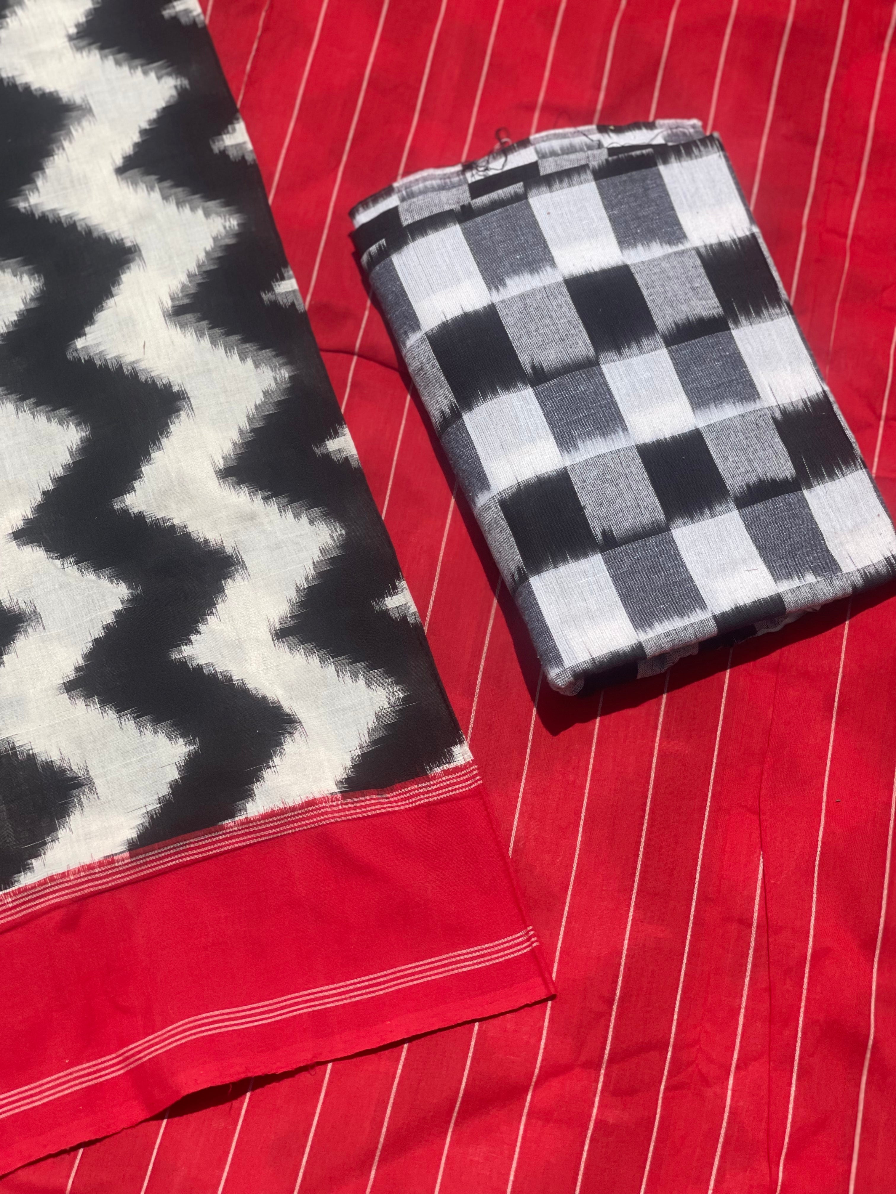 Chevron pattern Double Ikkat Cotton Saree